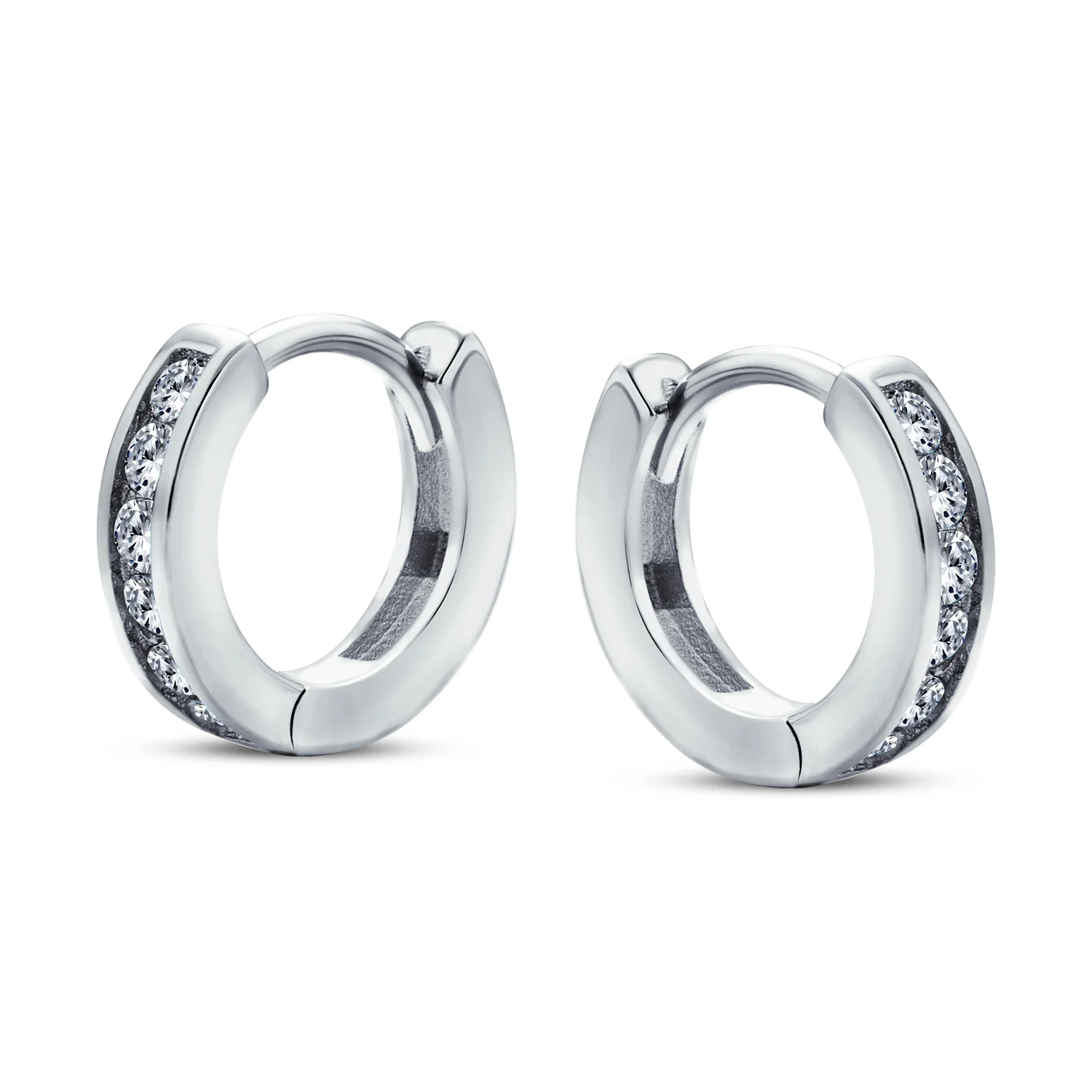 Tiny CZ Channel Set Cubic Zirconia Huggie Mini Hoop Earrings .925 Sterling Silver - Image 14