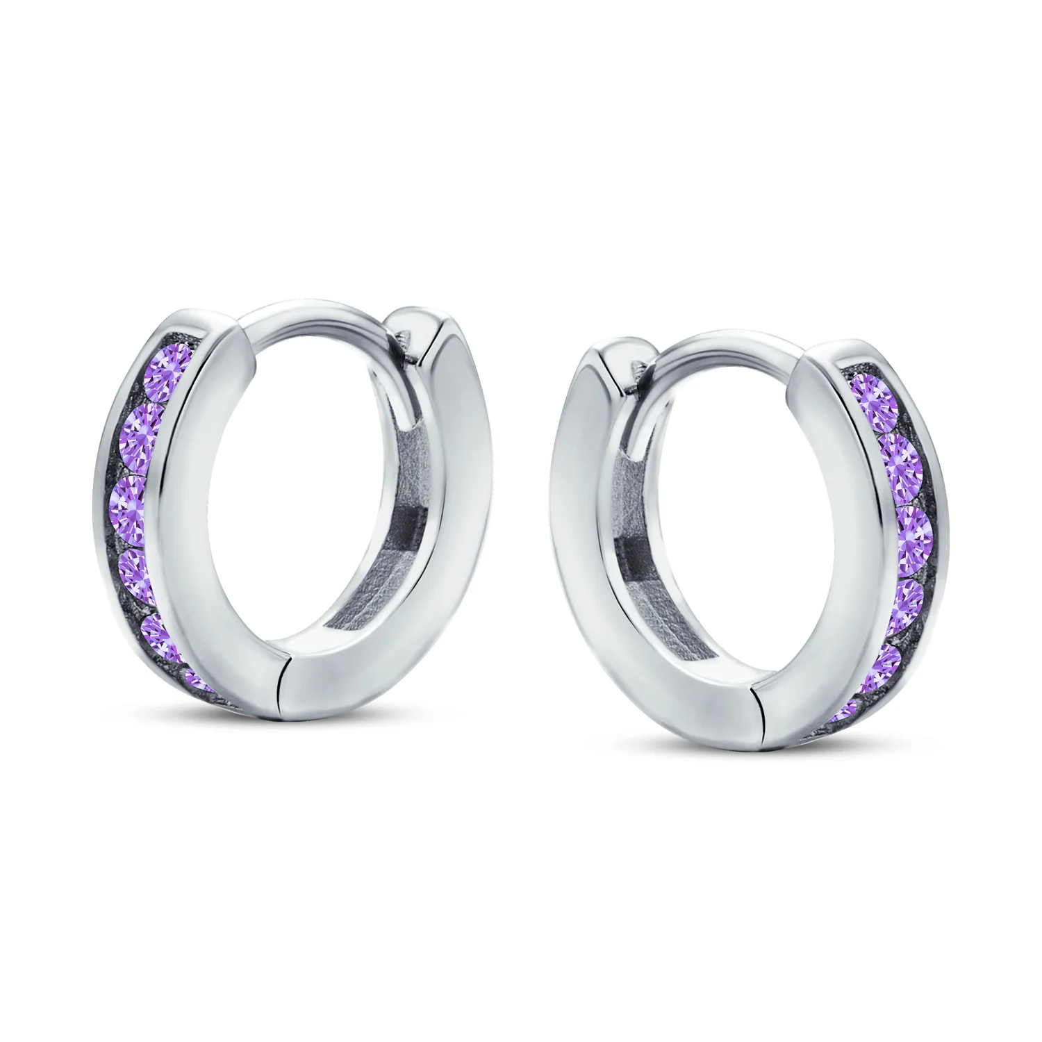 Tiny CZ Channel Set Cubic Zirconia Huggie Mini Hoop Earrings .925 Sterling Silver - Image 22