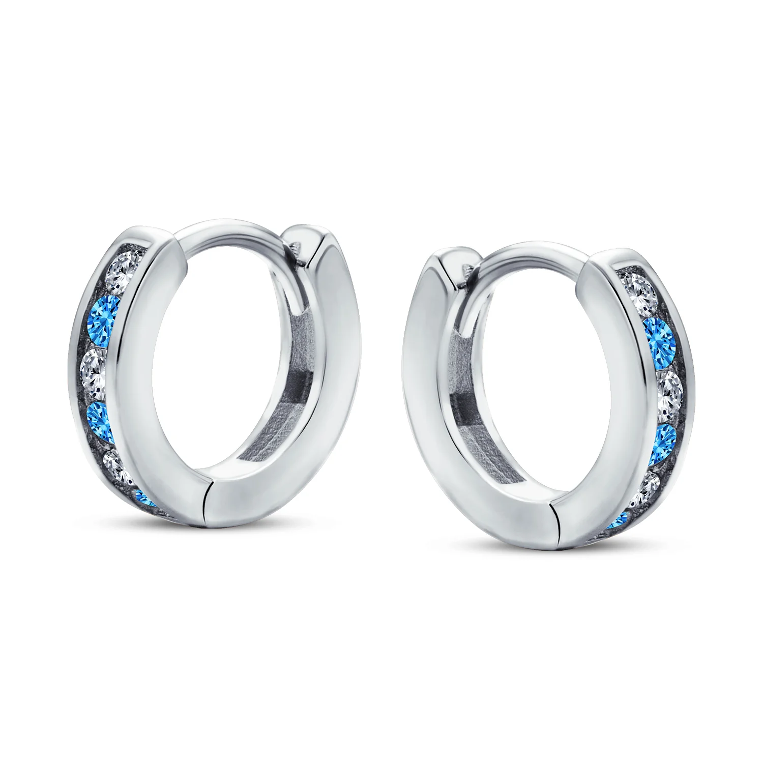 Tiny CZ Channel Set Cubic Zirconia Huggie Mini Hoop Earrings .925 Sterling Silver - Image 23