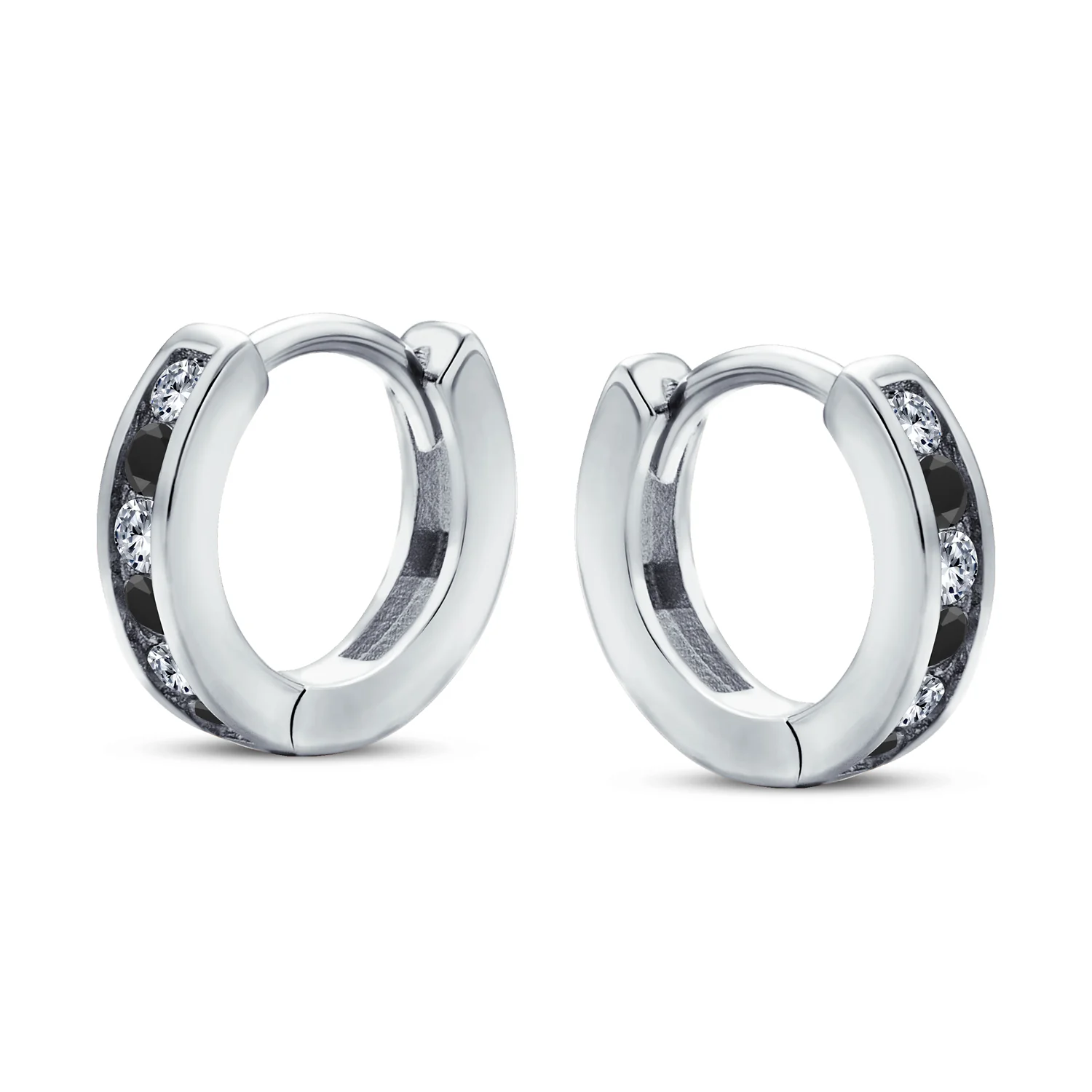 Tiny CZ Channel Set Cubic Zirconia Huggie Mini Hoop Earrings .925 Sterling Silver - Image 24