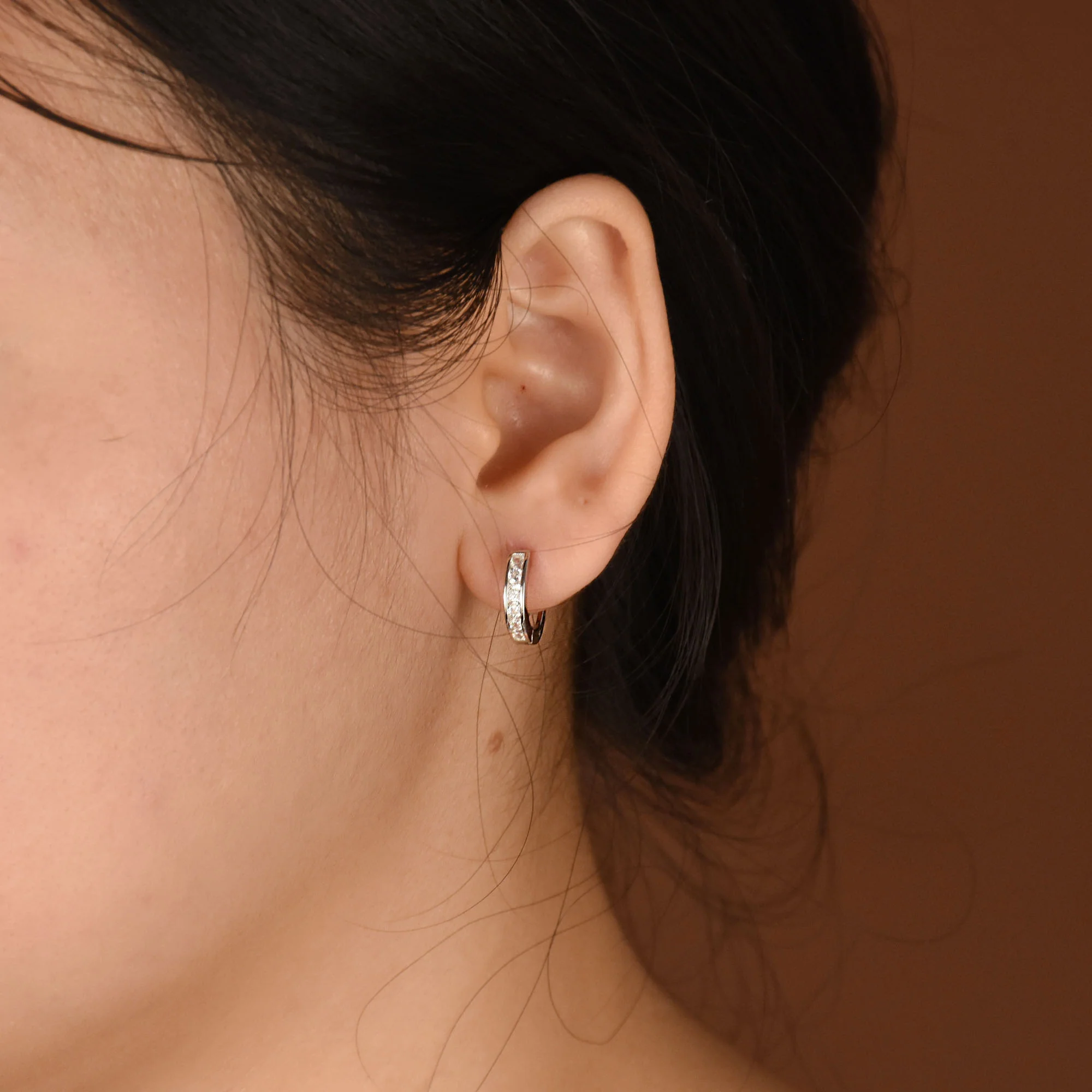Tiny CZ Channel Set Cubic Zirconia Huggie Mini Hoop Earrings .925 Sterling Silver - Image 27