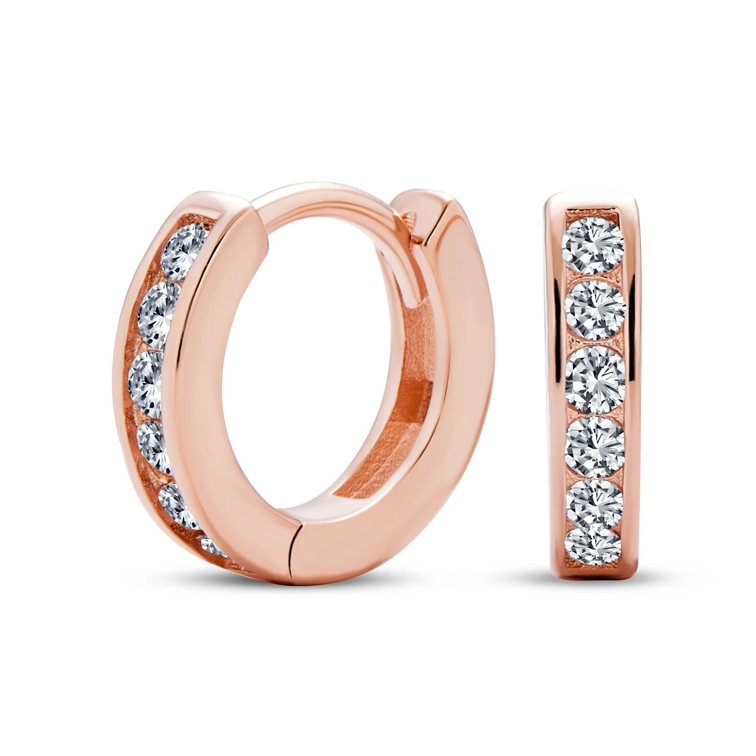 Tiny CZ Channel Set Cubic Zirconia Huggie Mini Hoop Earrings .925 Sterling Silver - Image 3