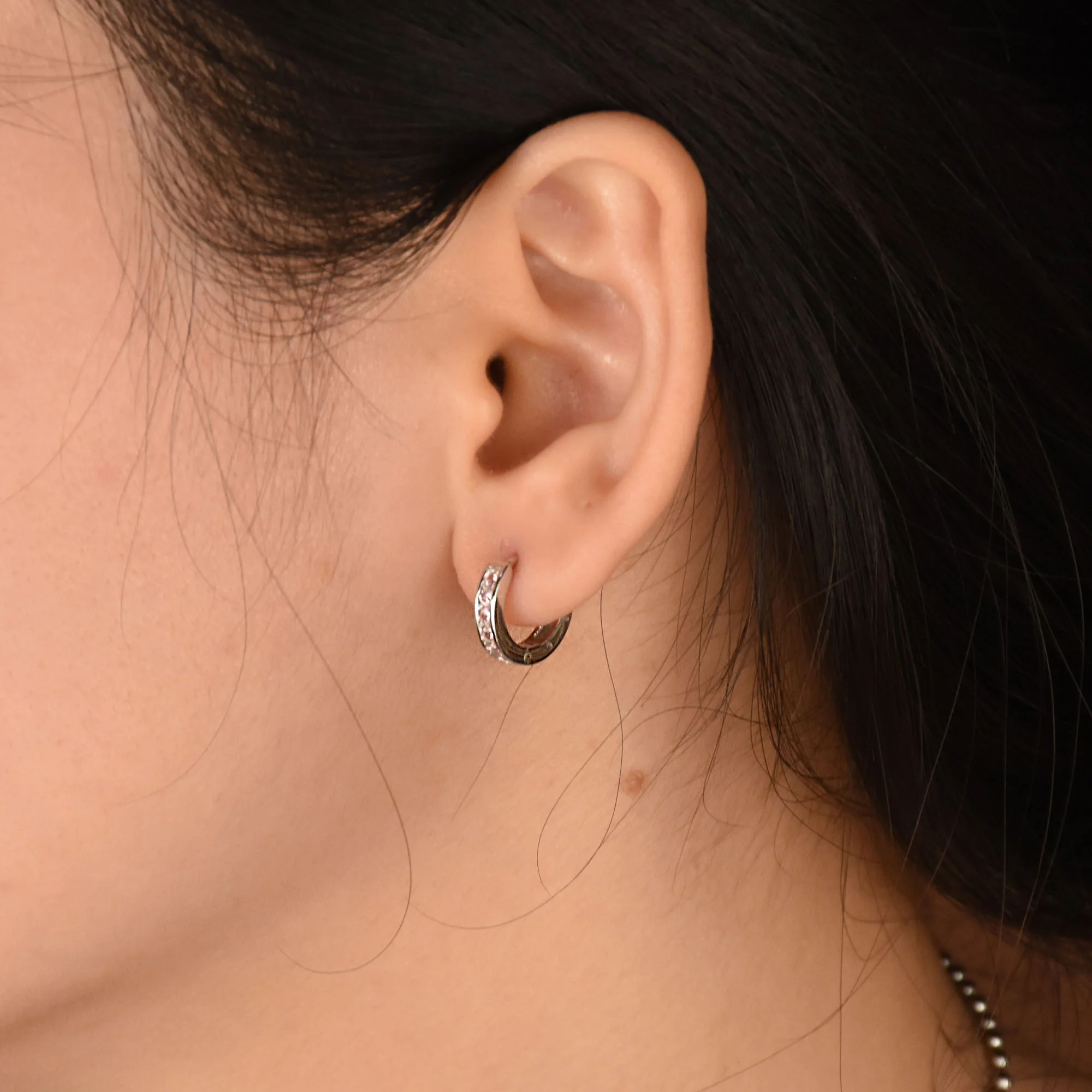 Tiny CZ Channel Set Cubic Zirconia Huggie Mini Hoop Earrings .925 Sterling Silver - Image 30