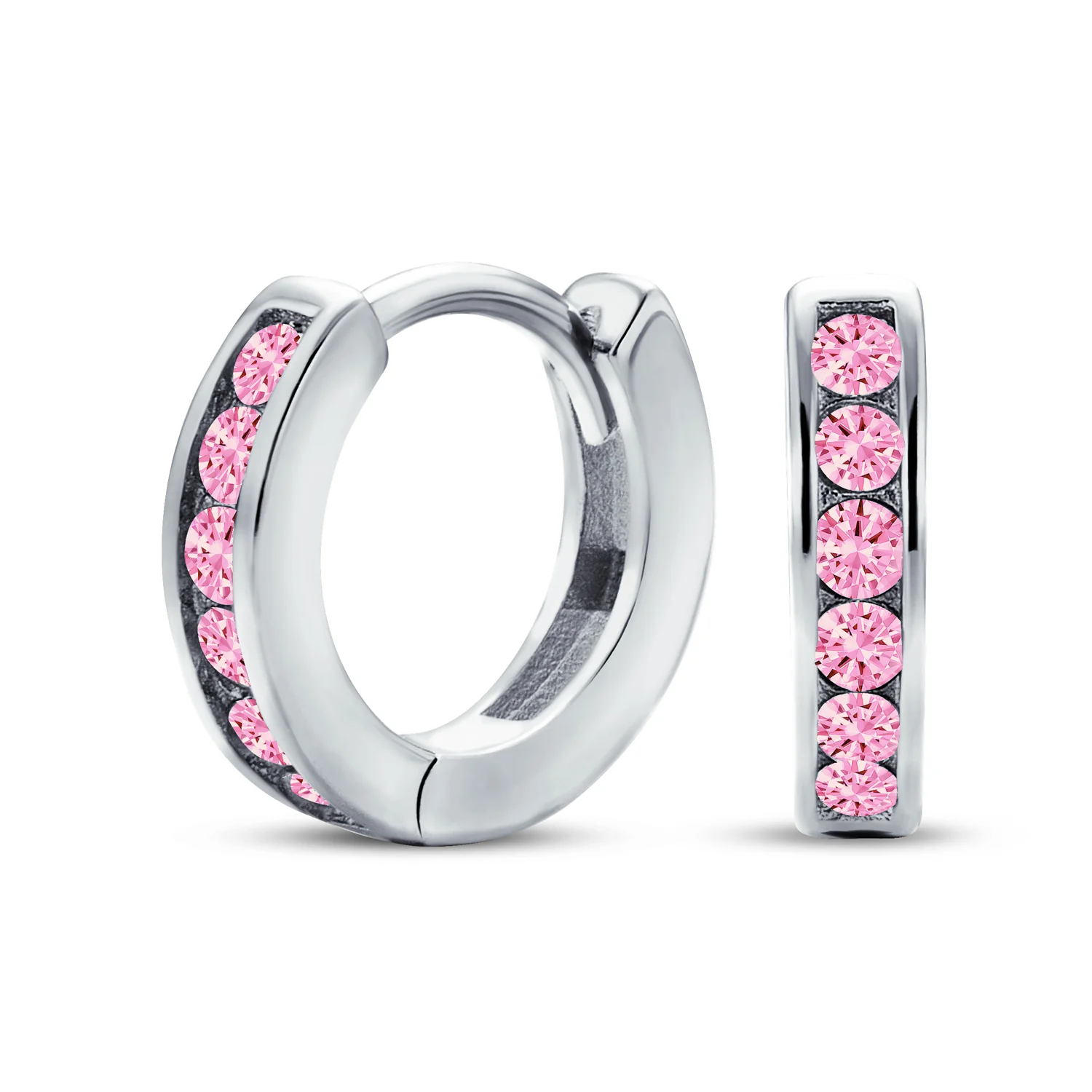 Tiny CZ Channel Set Cubic Zirconia Huggie Mini Hoop Earrings .925 Sterling Silver - Image 4