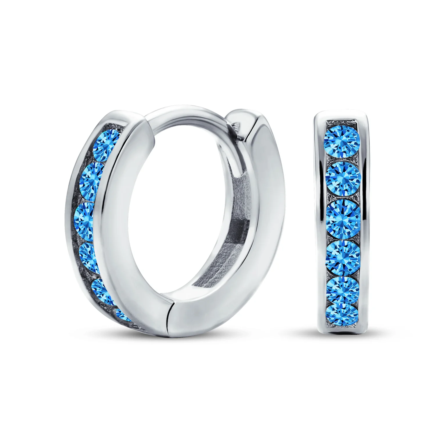 Tiny CZ Channel Set Cubic Zirconia Huggie Mini Hoop Earrings .925 Sterling Silver - Image 5
