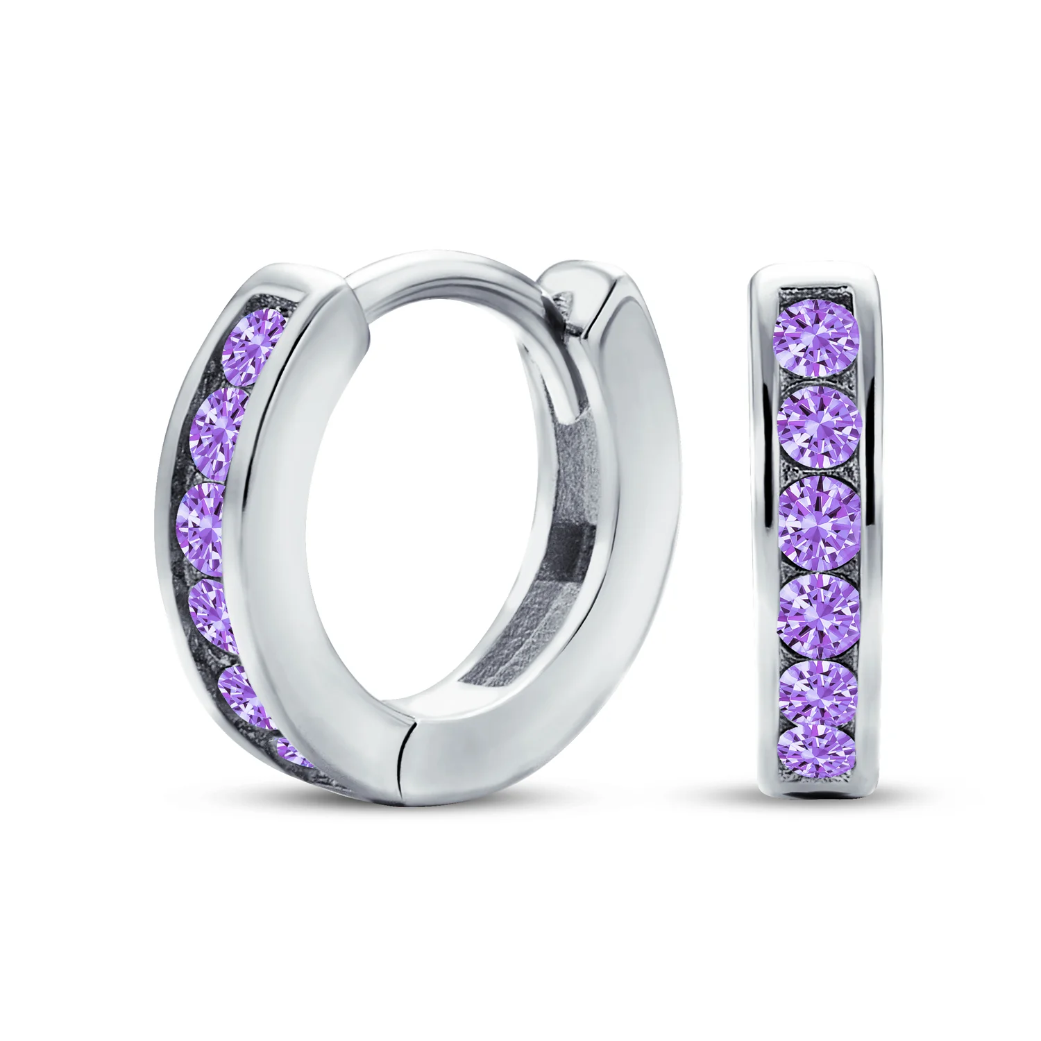 Tiny CZ Channel Set Cubic Zirconia Huggie Mini Hoop Earrings .925 Sterling Silver - Image 9
