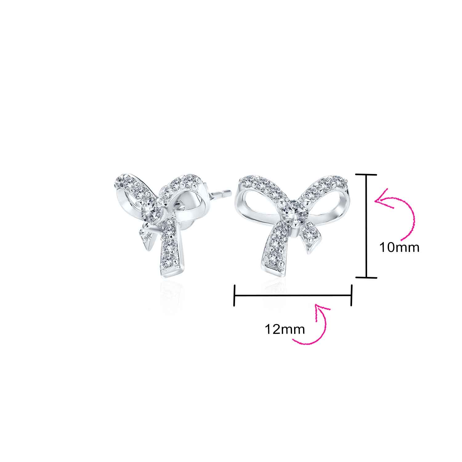 Tiny Dainty Ribbon Pave CZ Small Bow Stud Earrings .925 Sterling Silver - Image 4