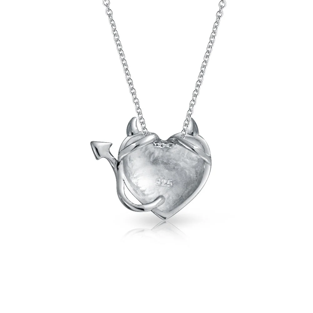 Whimsical Devil Horns Heart Shape Pendant Necklace .925 Sterling Silver - Image 2