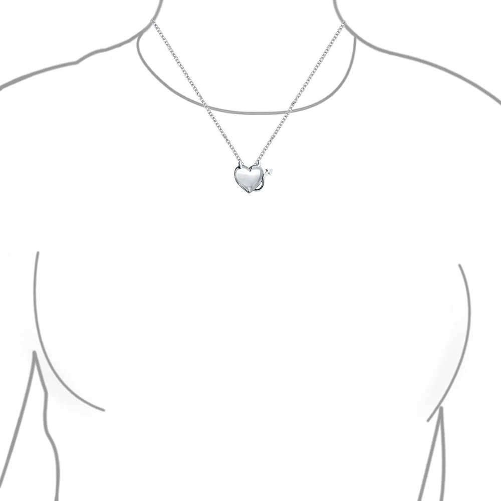 Whimsical Devil Horns Heart Shape Pendant Necklace .925 Sterling Silver - Image 4
