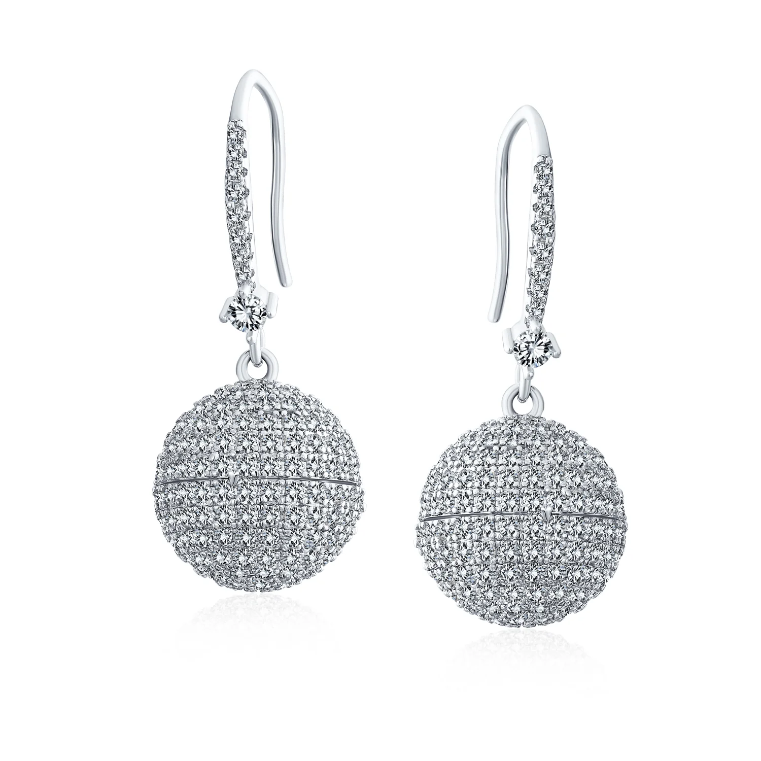 Modern Cocktail Pave CZ Statement Disco Ball Earrings Cubic Zirconia Silver Plated - Image 2