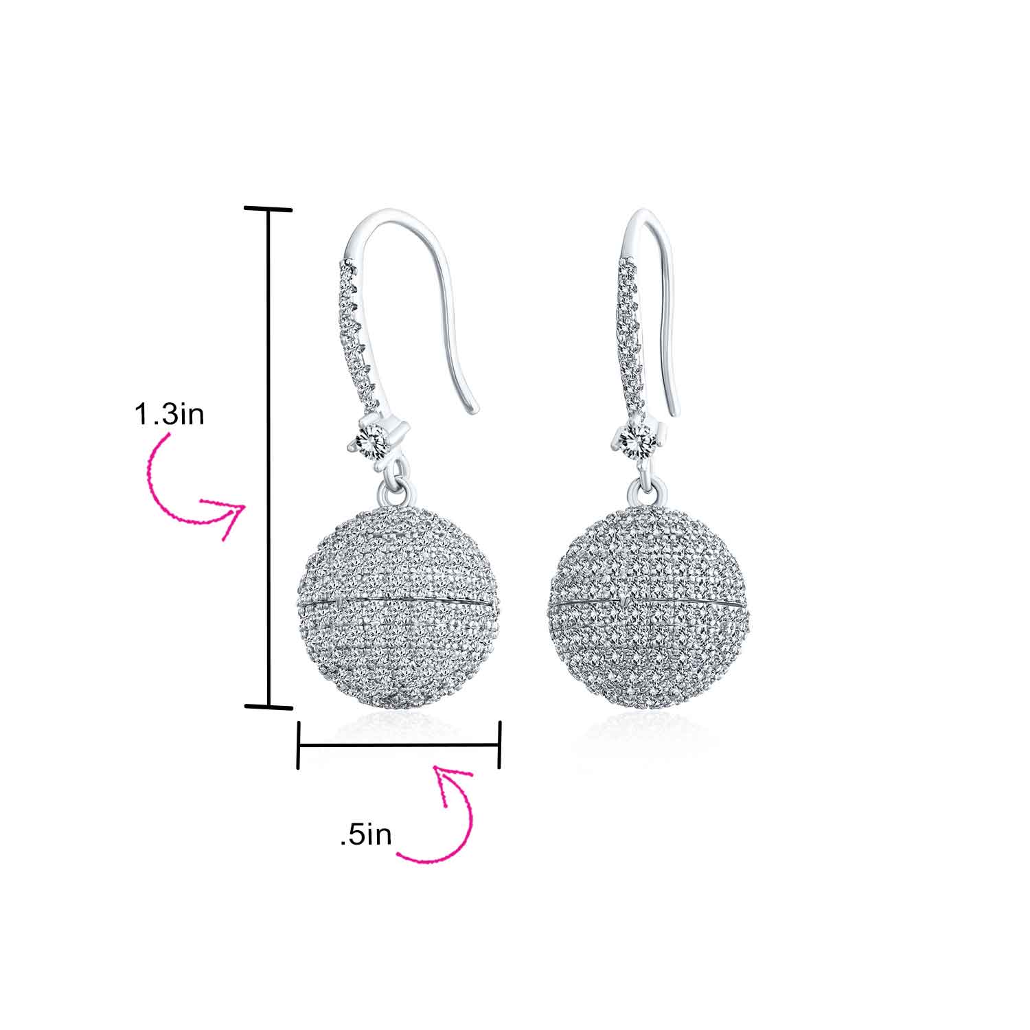 Modern Cocktail Pave CZ Statement Disco Ball Earrings Cubic Zirconia Silver Plated - Image 4
