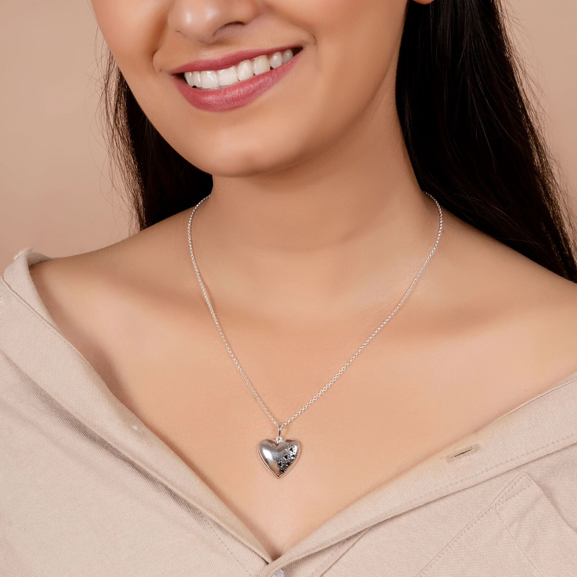 BFF Animal Lover Paw Print Puff Heart Shape Pendant Necklace .925 Sterling Silver - Image 3