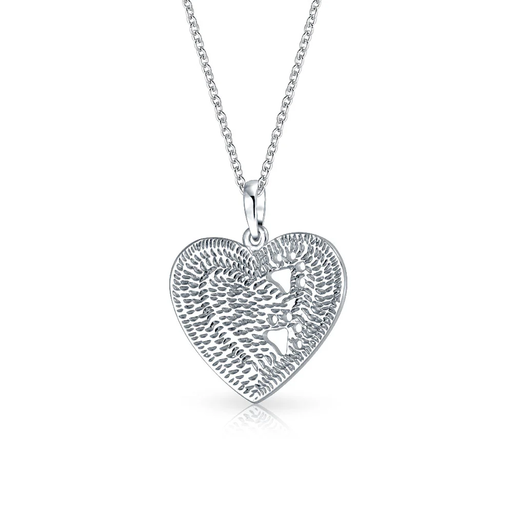 Paw Print Heart Shape Pendant Necklace Animal Lover Pet Dog Cat .925 Sterling Silver - Image 4