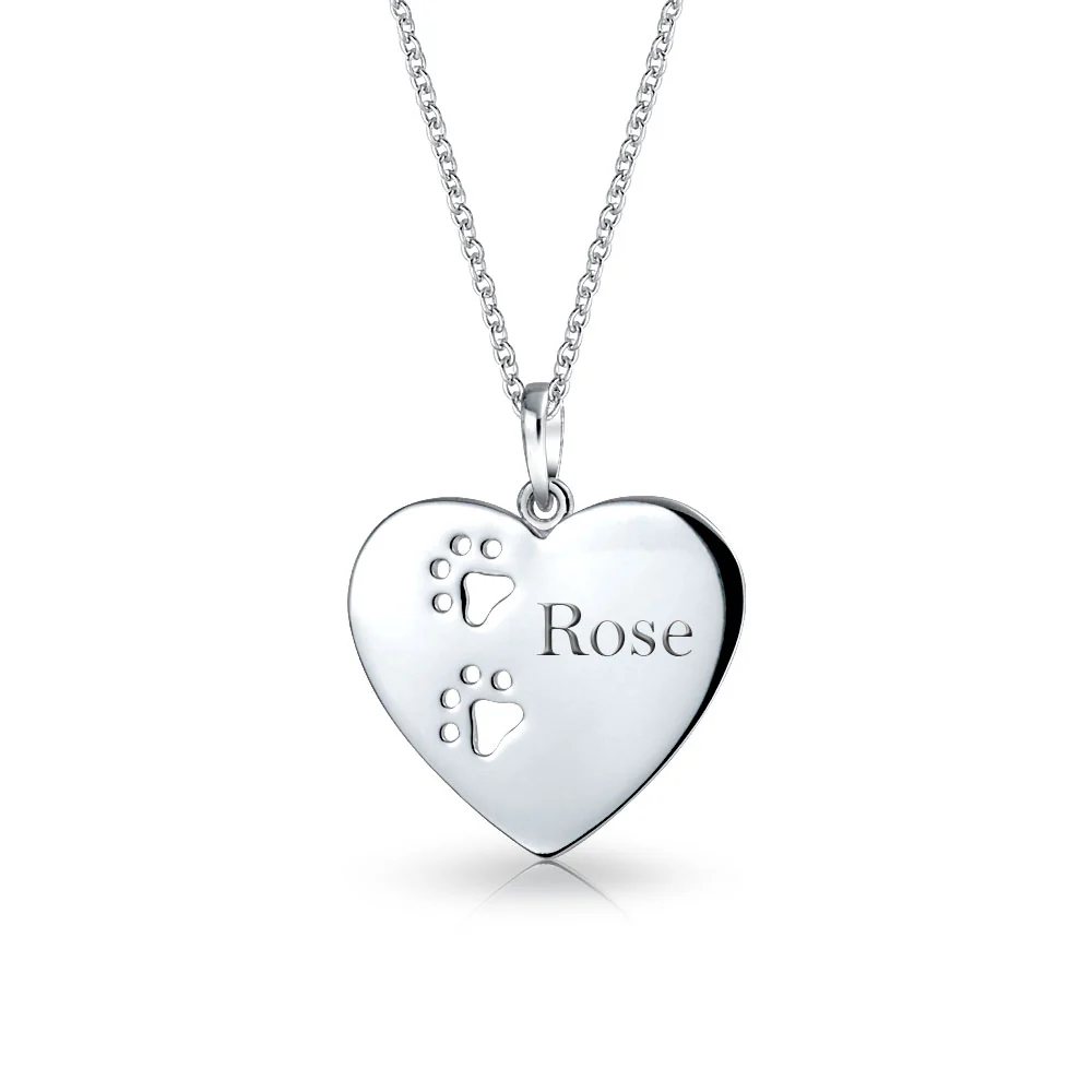Paw Print Heart Shape Pendant Necklace Animal Lover Pet Dog Cat .925 Sterling Silver - Image 5