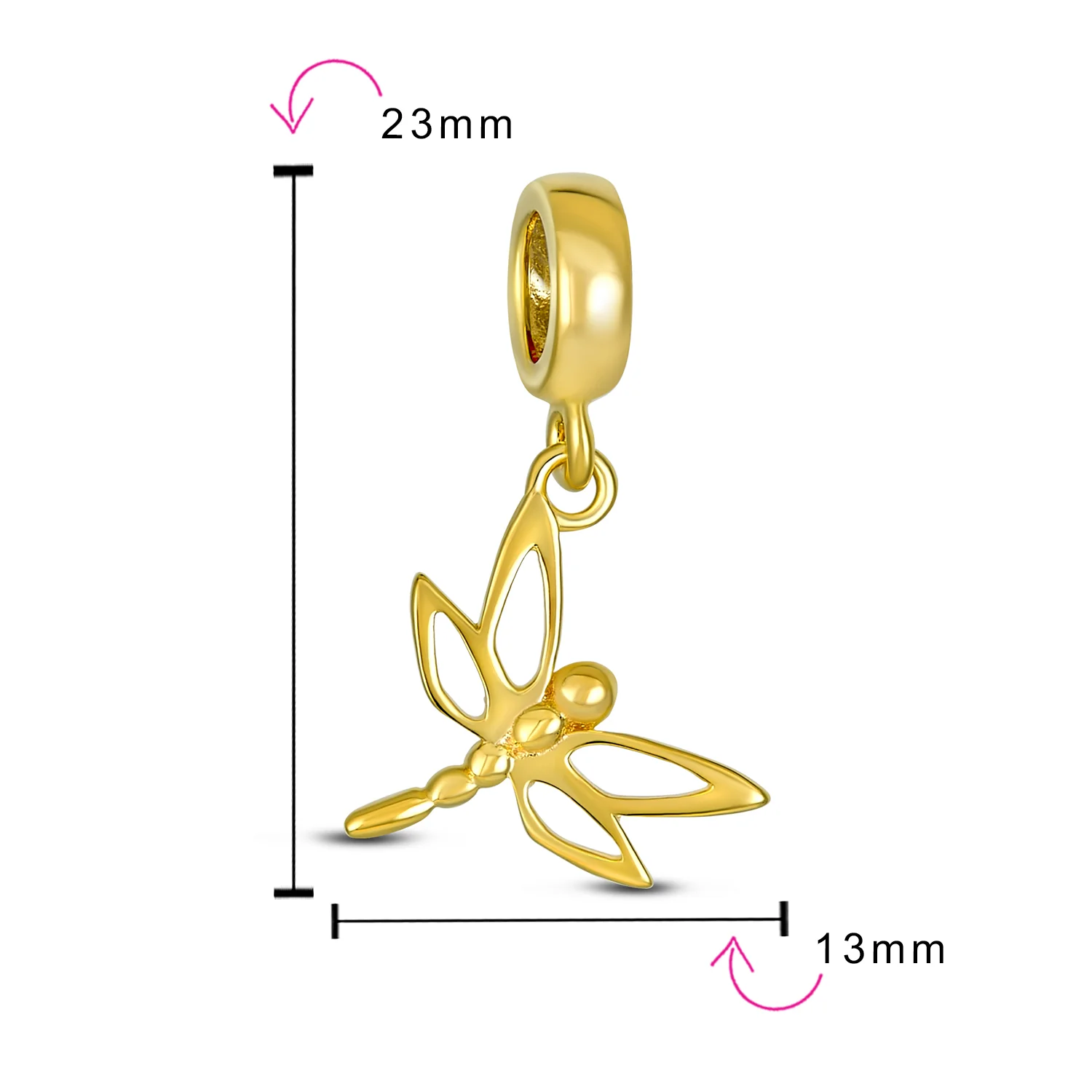 Dragonfly Firefly Butterfly Dangle Charm Bead 14K Gold Plated Sterling Silver - Image 3