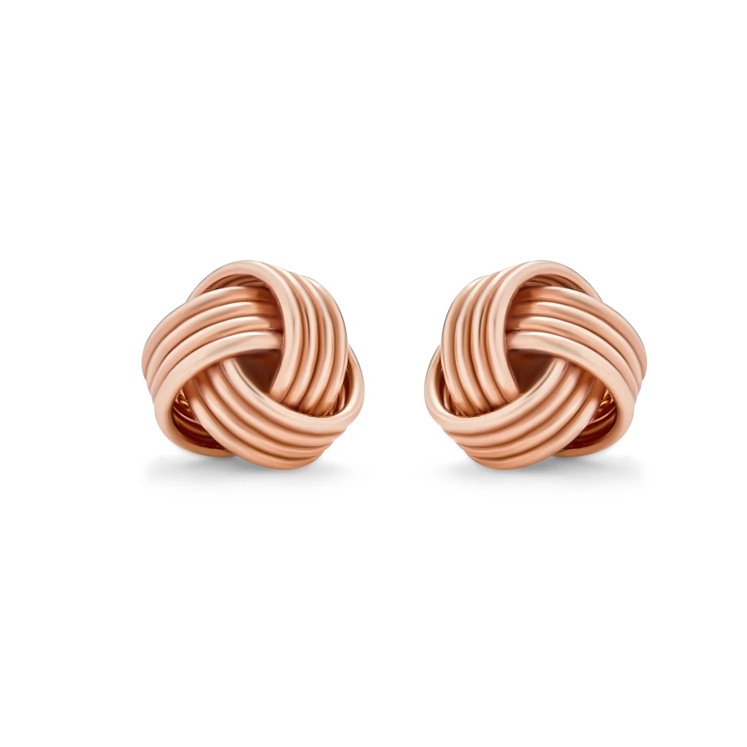Traditional Classic Round Woven Twisted Rope Cable Love Knot Ball Stud Earrings Rose Gold Plated .925 Sterling Silver - Image 2