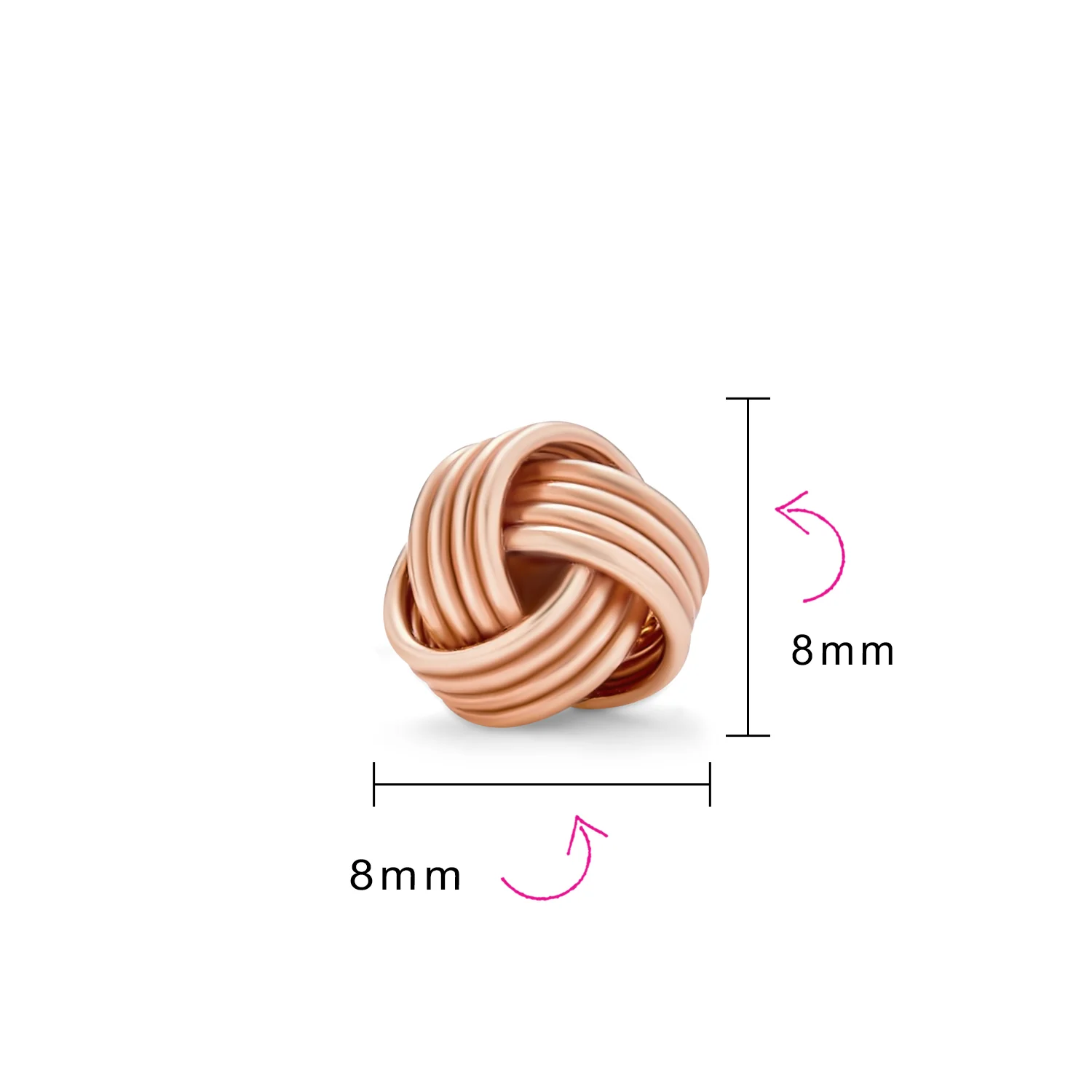 Traditional Classic Round Woven Twisted Rope Cable Love Knot Ball Stud Earrings Rose Gold Plated .925 Sterling Silver - Image 4