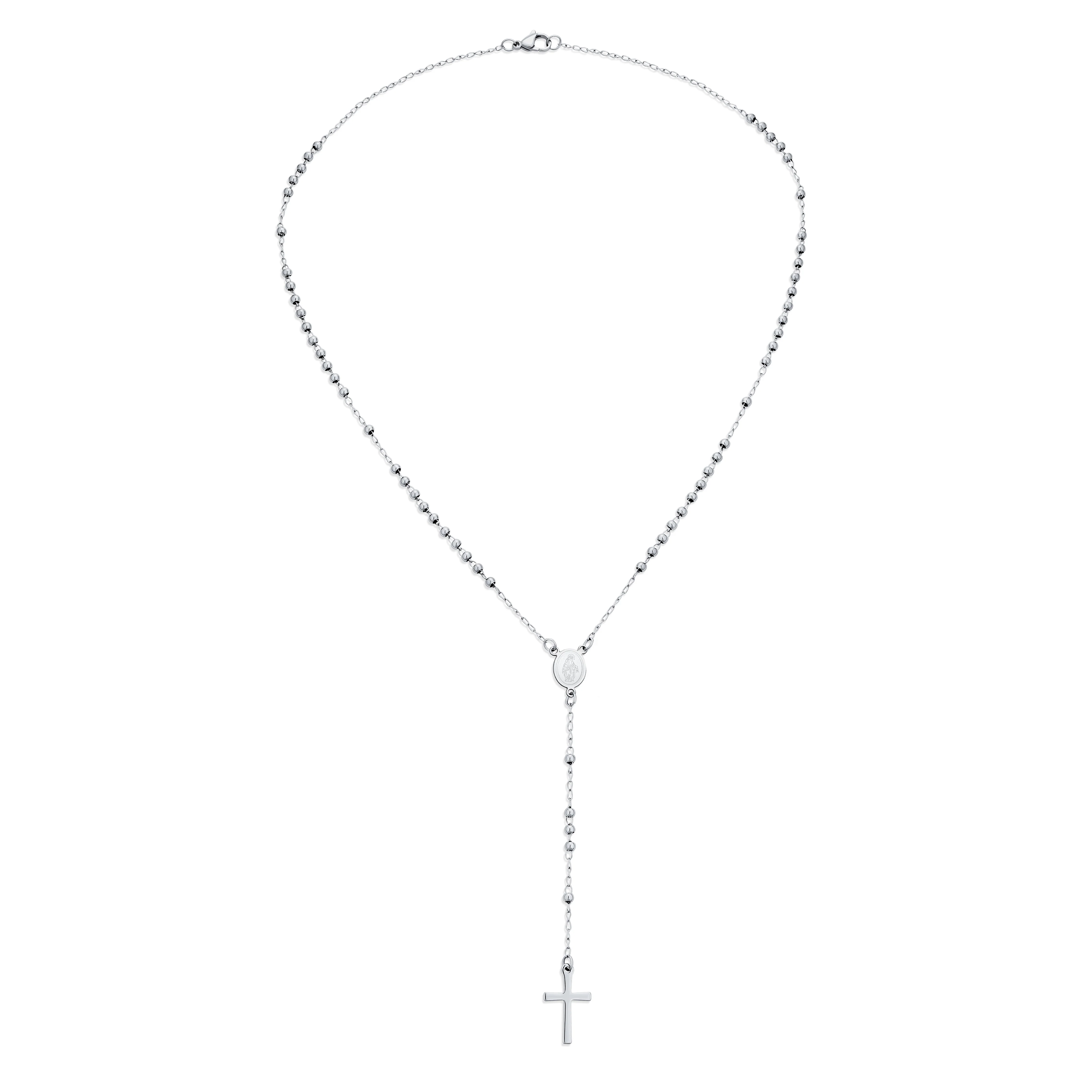 Christian Virgin Mary Cross Rosary Chain Drop Necklace - Image 3