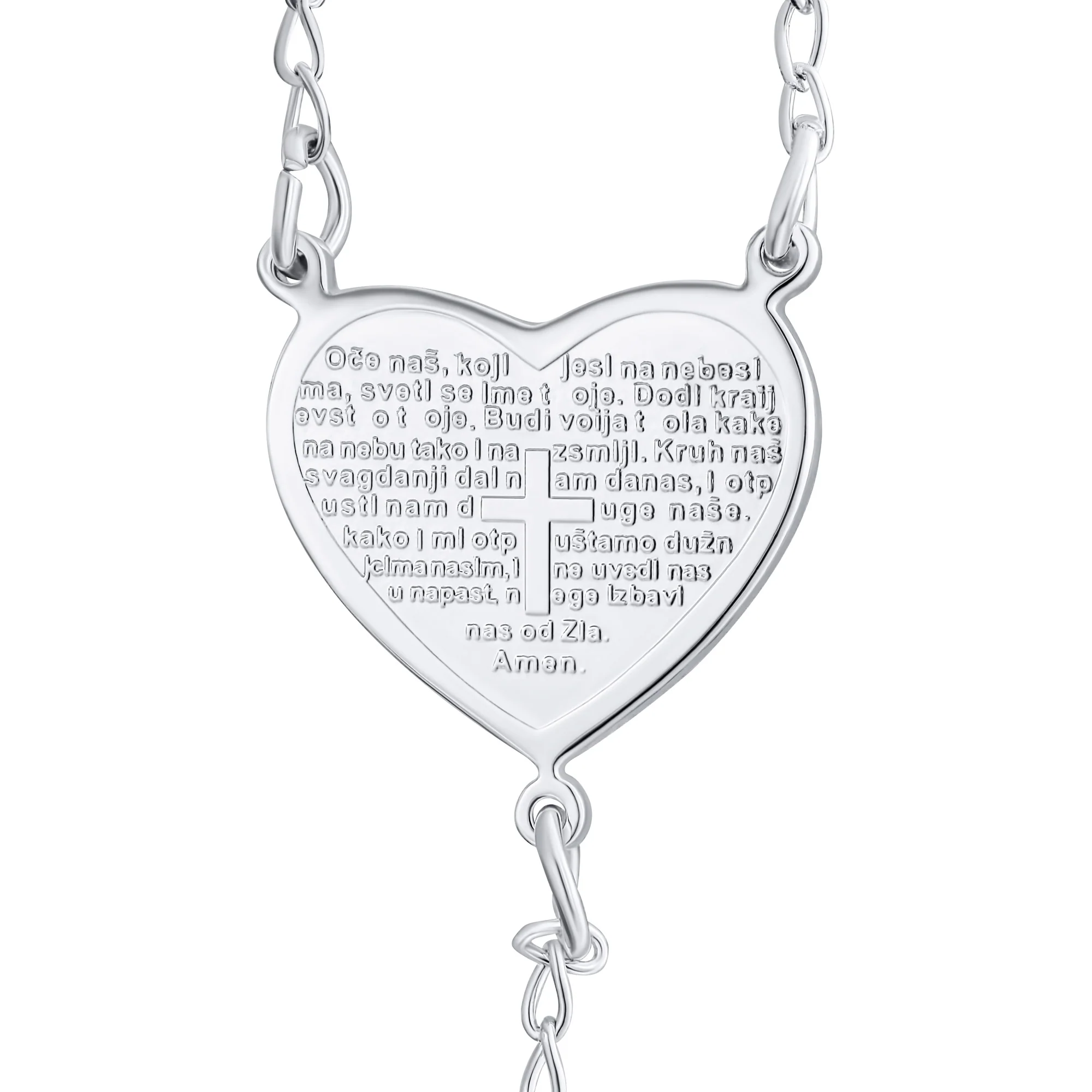 Tiny 2MM Ball Link Heart Virgin Mary Cross Prayer Rosary Necklace Stainless Steel - Image 4