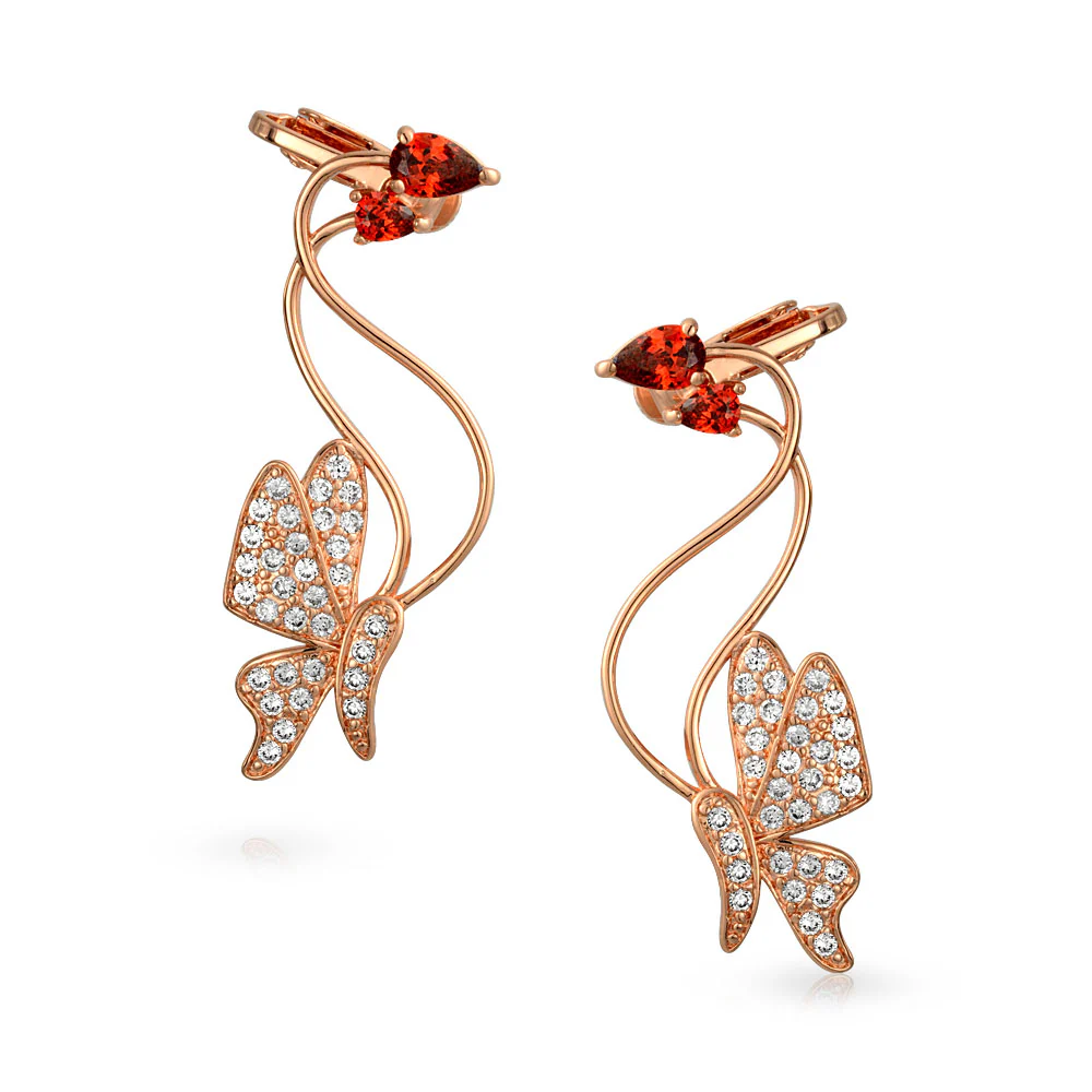 3D Wire Red Pink CZ Butterfly Ear Cuff Cartilage Earrings - Image 2