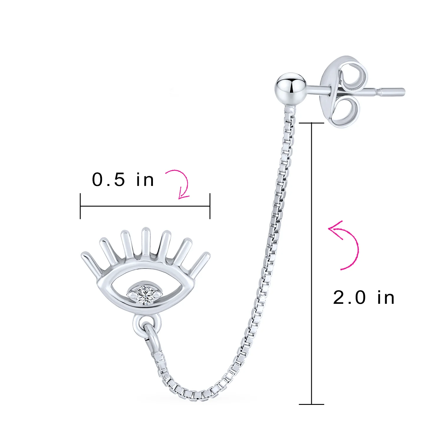 Ear Cuff Cartilage CZ Evil Eye Double Pierced Helix Chain Ball Stud Earrings - Image 4