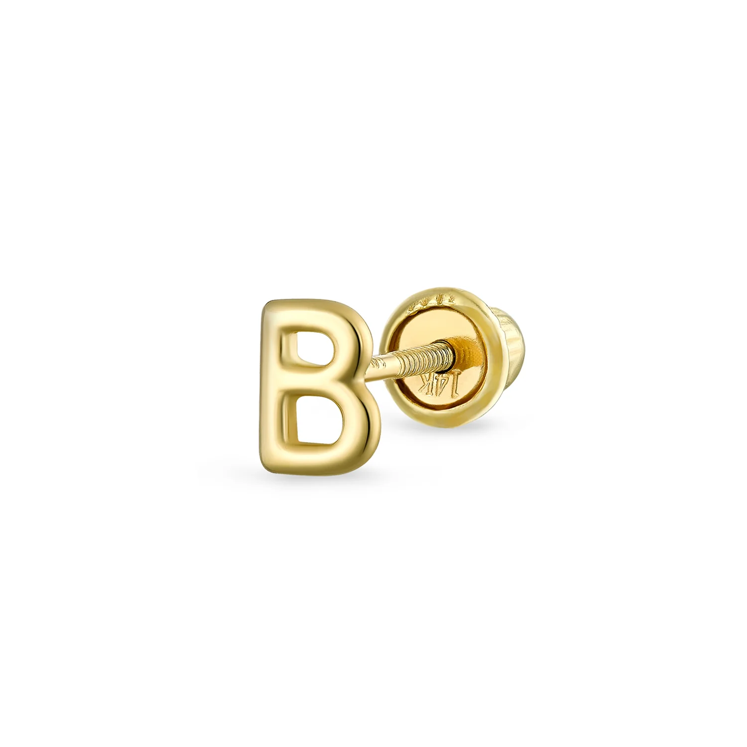 ABC Tiny 14K Gold Alphabet B Letter Initial 1 Stud Earring Piercing Screw-Back - Image 2