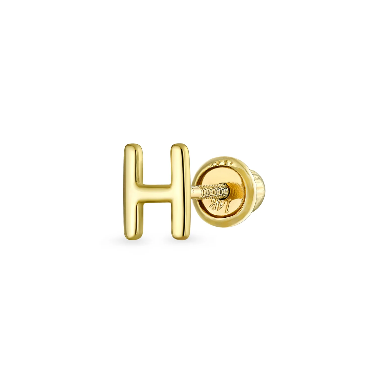 ABC Tiny 14K Gold Alphabet B Letter Initial 1 Stud Earring Piercing Screw-Back - Image 7