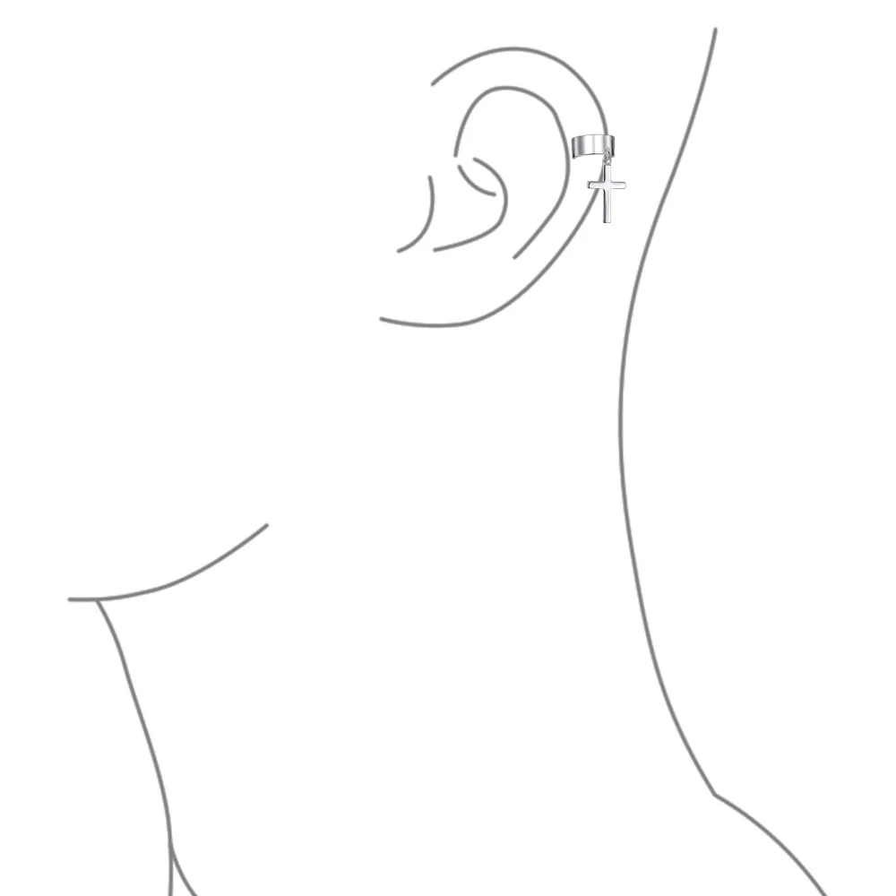 Religious Ear Lobe Cartilage Ear Cuff Dangling Cross Earrings Sterling Silver - Image 3
