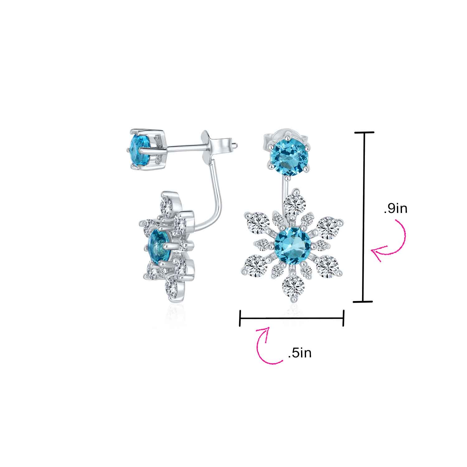 Holiday Party Earring Jacket Blue Sapphire Snowflake Studs in Sterling Silver - Image 8
