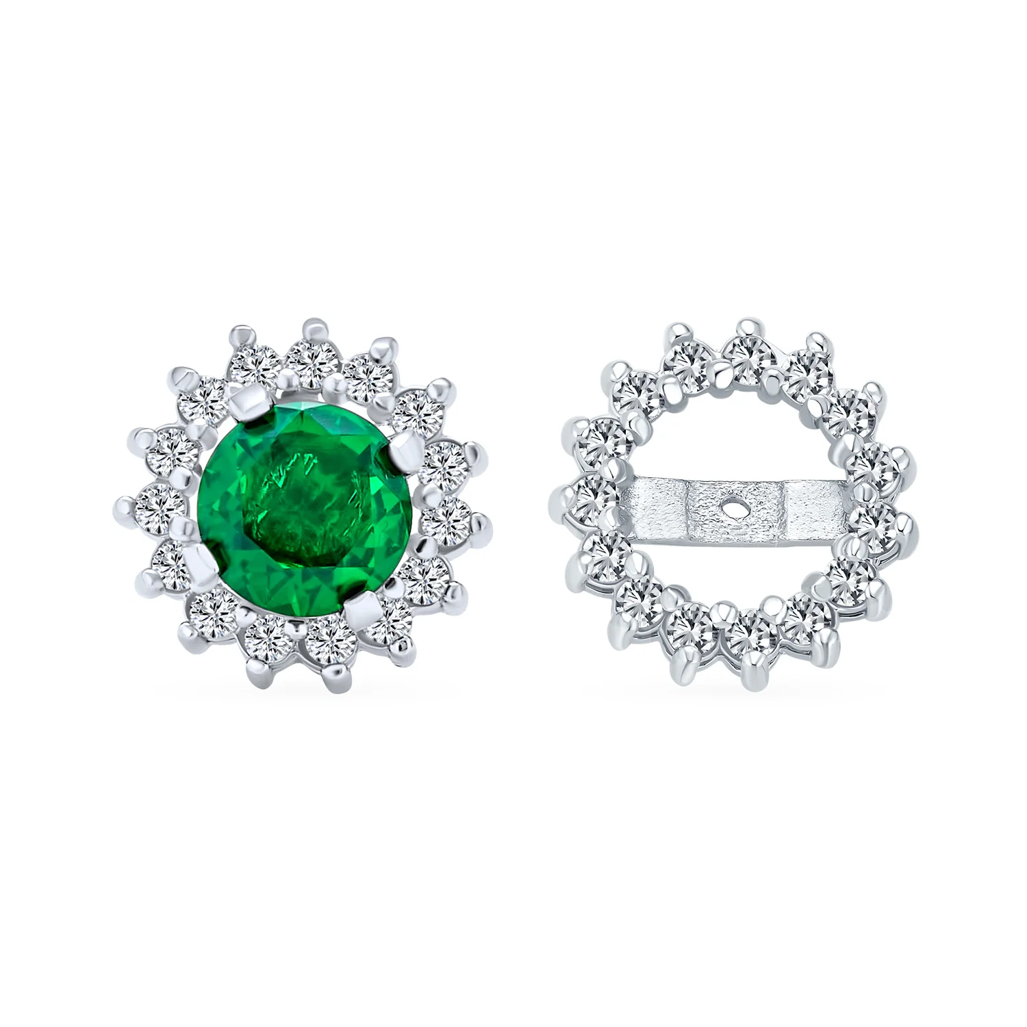 CZ Halo Earring Jackets Enhancer for Studs Gold Plated Sterling Silver - Image 2