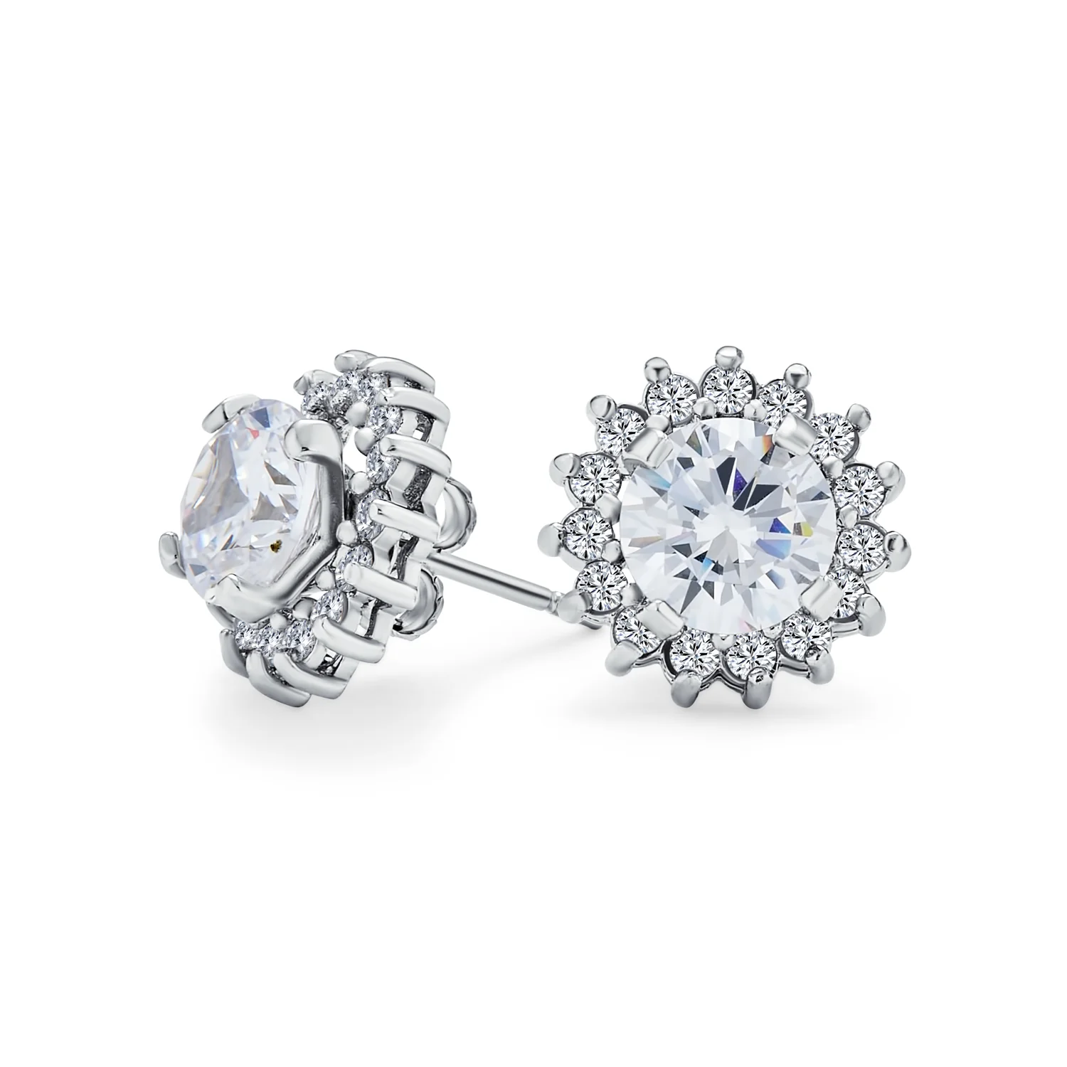 CZ Halo Earring Jackets Enhancer for Studs Gold Plated Sterling Silver - Image 4