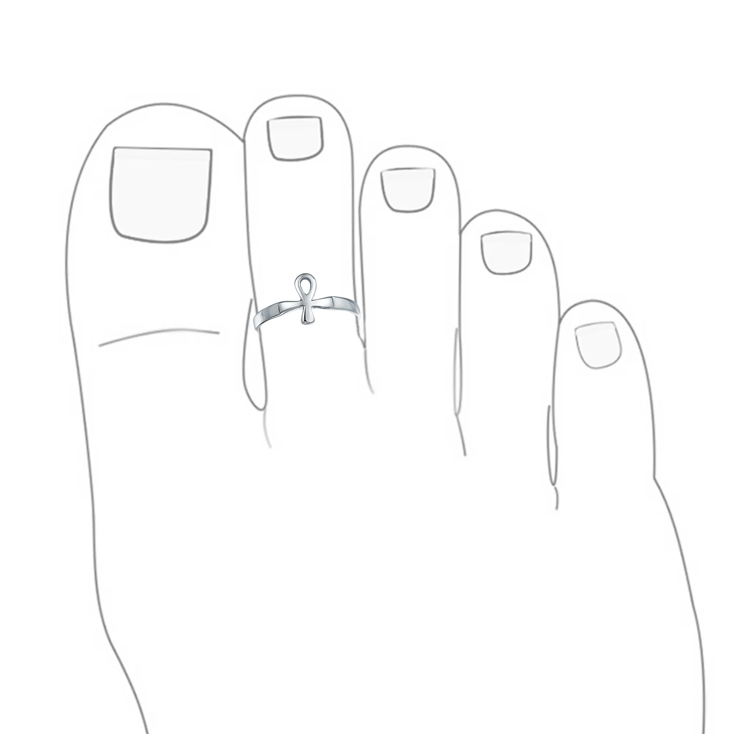 Set of 2 Egyptian Ankh Cross and Celtic Trinity Knot Midi Toe Ring Silver - Image 3
