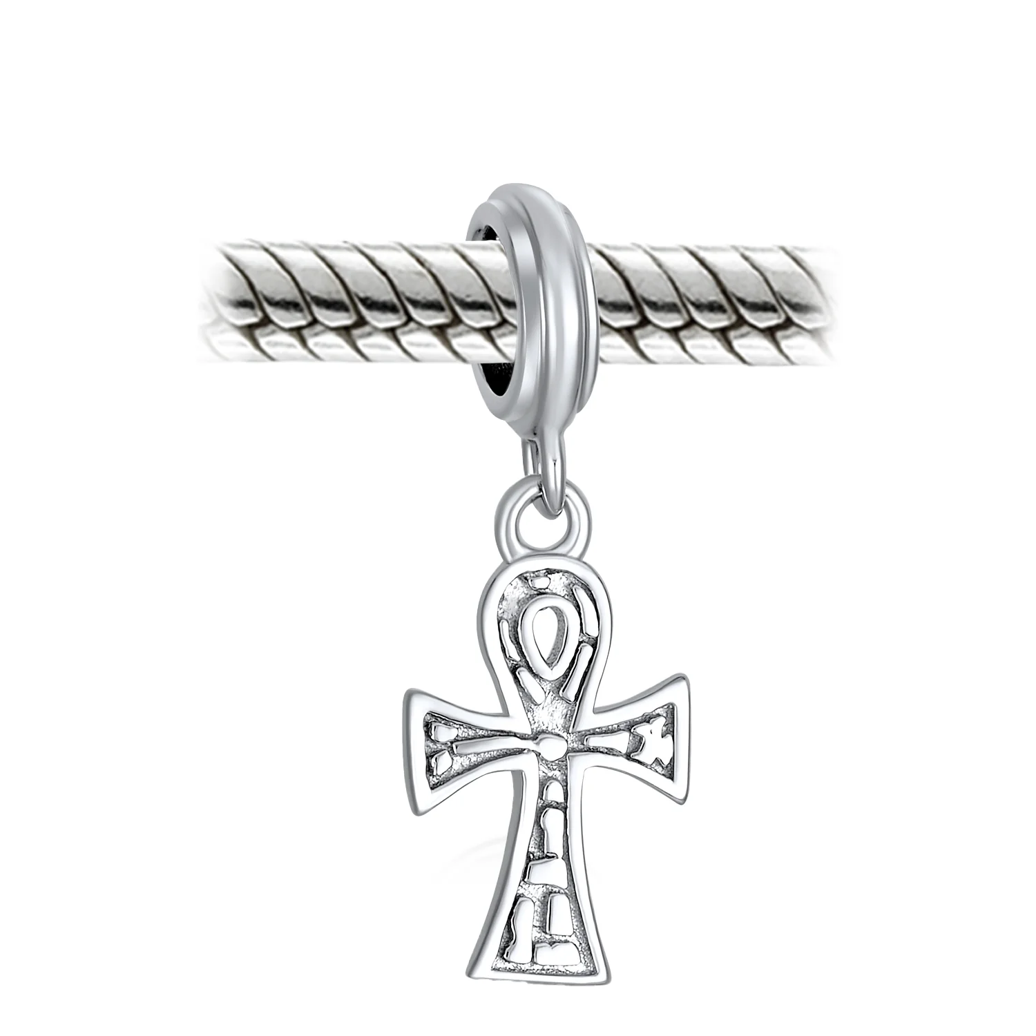 Egyptian Ankh Cross Dangle Charm Bead in Oxidized Sterling Silver for Bracelets - Image 3