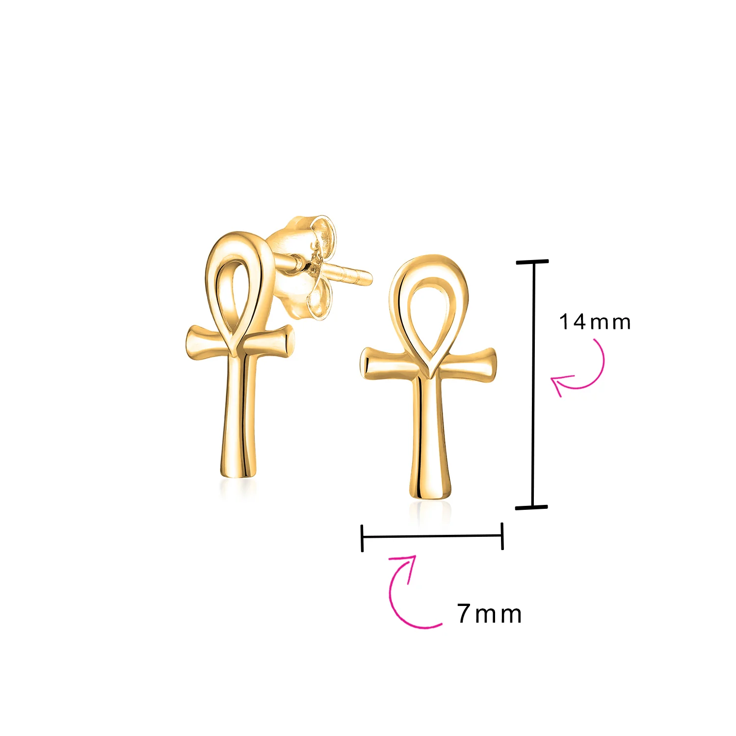 Egyptian Ankh Cross Sterling Silver Small Stud Earrings - Image 10