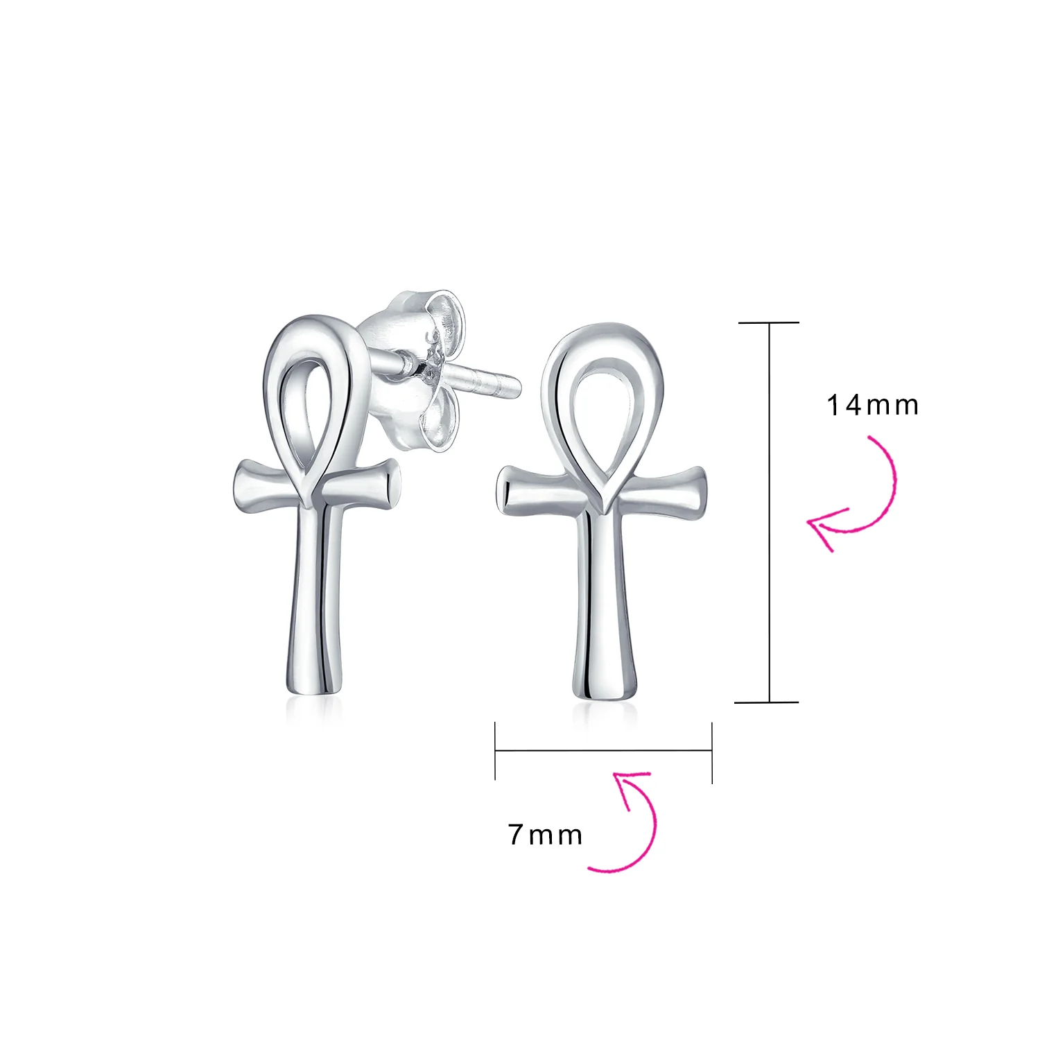 Egyptian Ankh Cross Sterling Silver Small Stud Earrings - Image 7