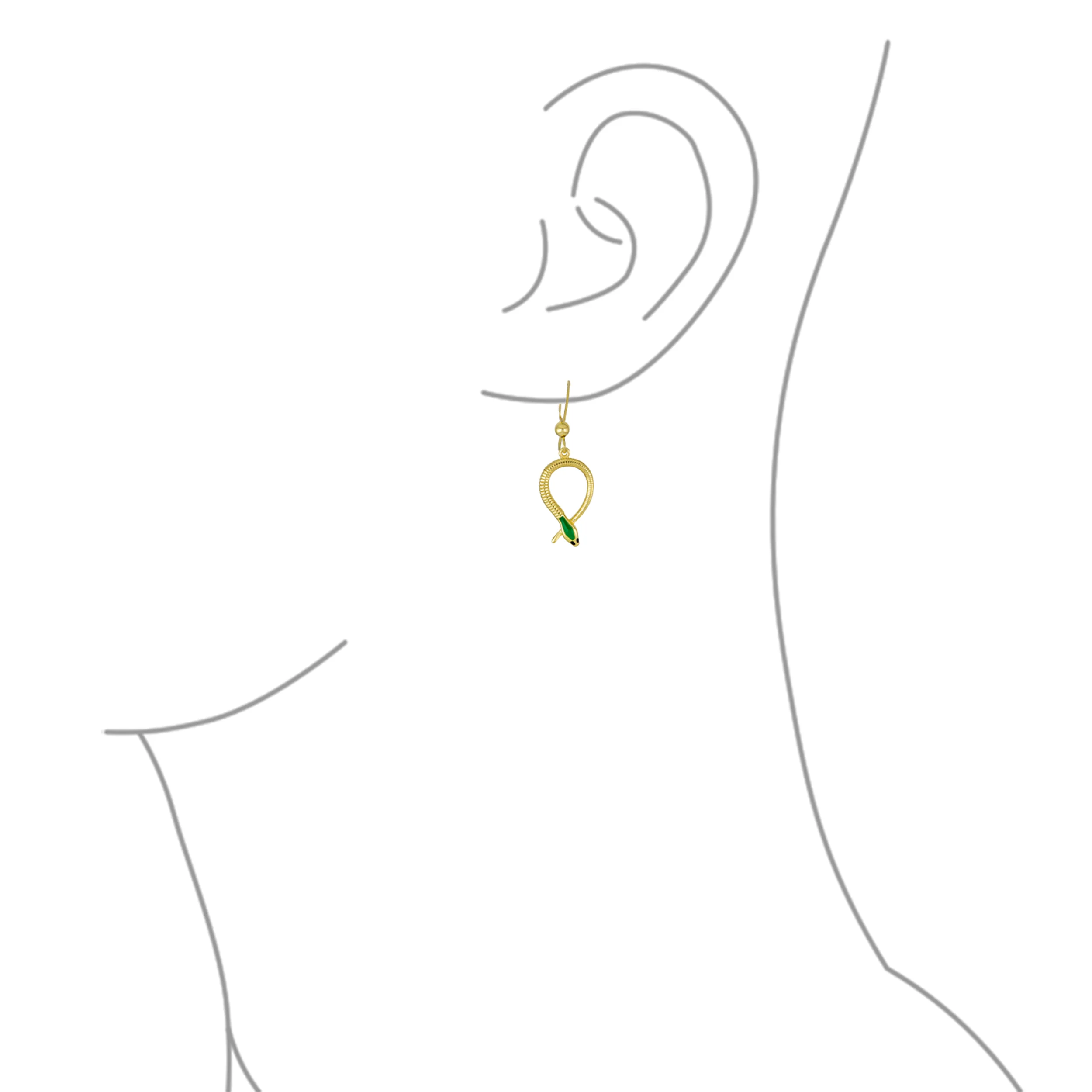 Egyptian Snake Dangle Earrings Gold Plated Sterling Silver Animal - Image 3