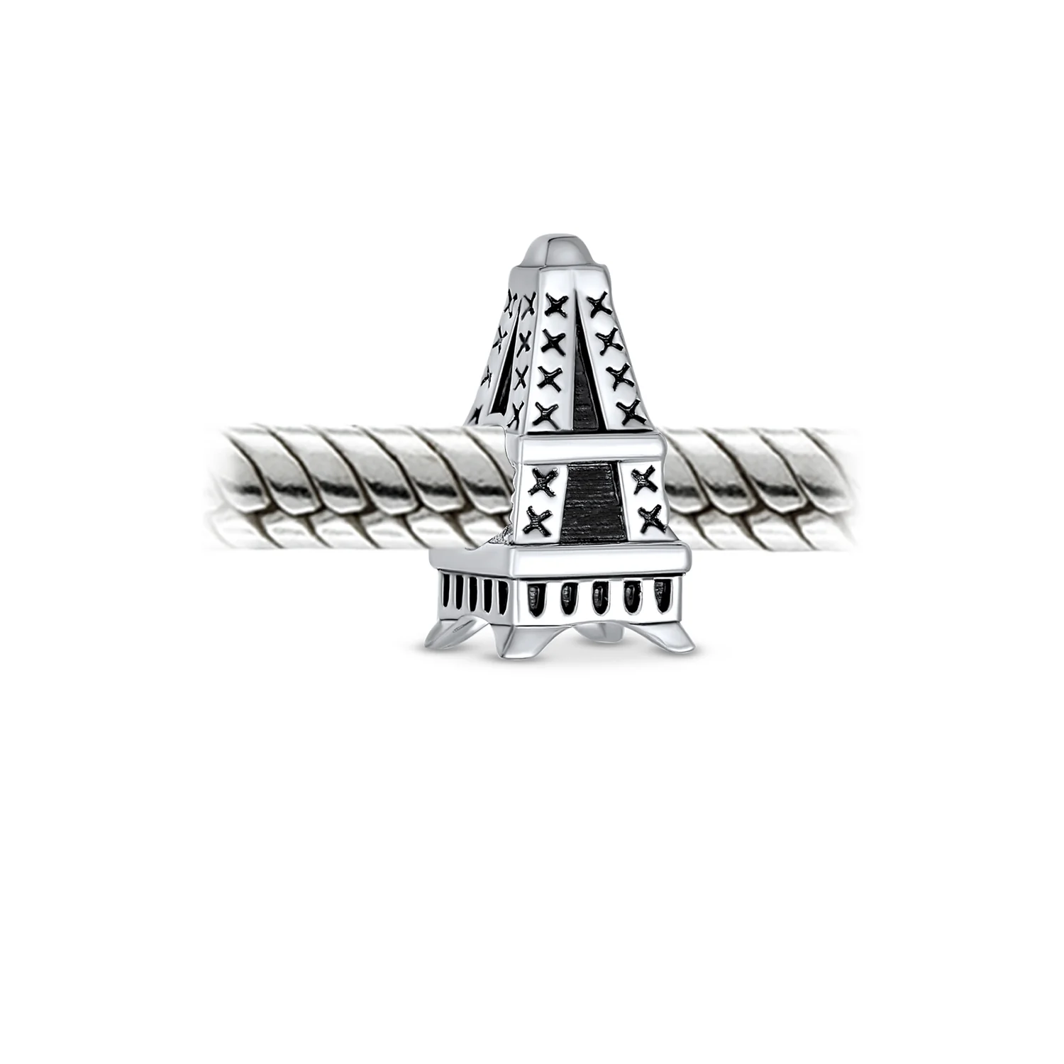 Eiffel Tower Charm Bead in Oxidized Sterling Silver for European Bracelets - Image 2