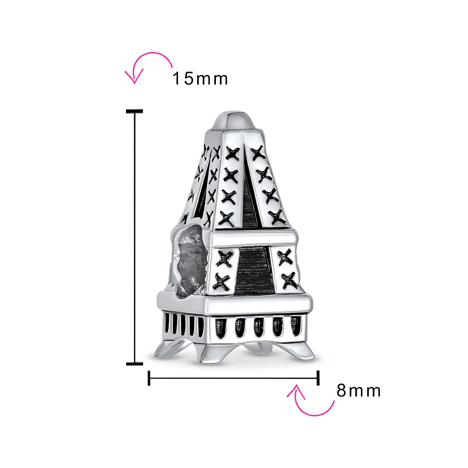 Eiffel Tower Charm Bead in Oxidized Sterling Silver for European Bracelets - Image 3