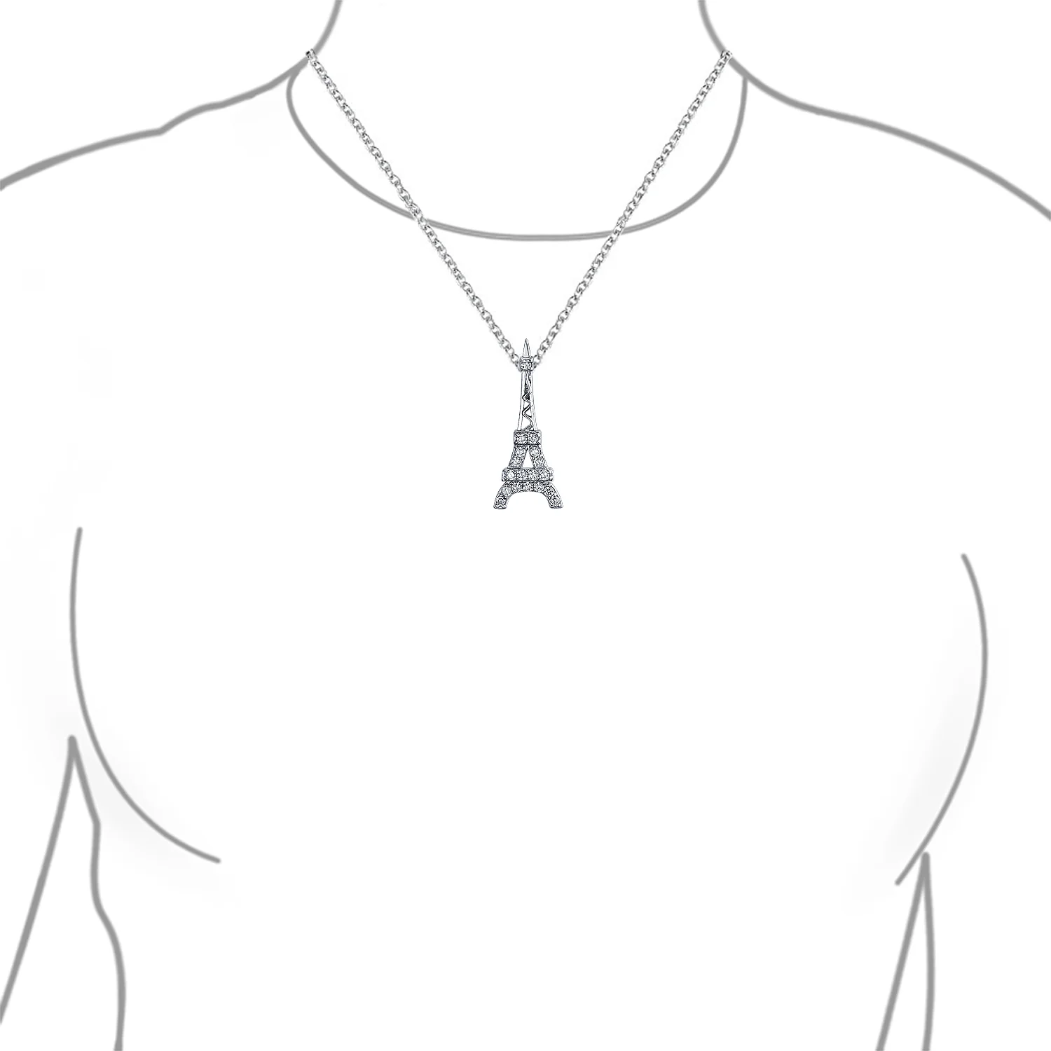 Rose Gold Eiffel Tower Pendant Necklace Cubic Zirconia Pave on Sterling Silver - Image 5