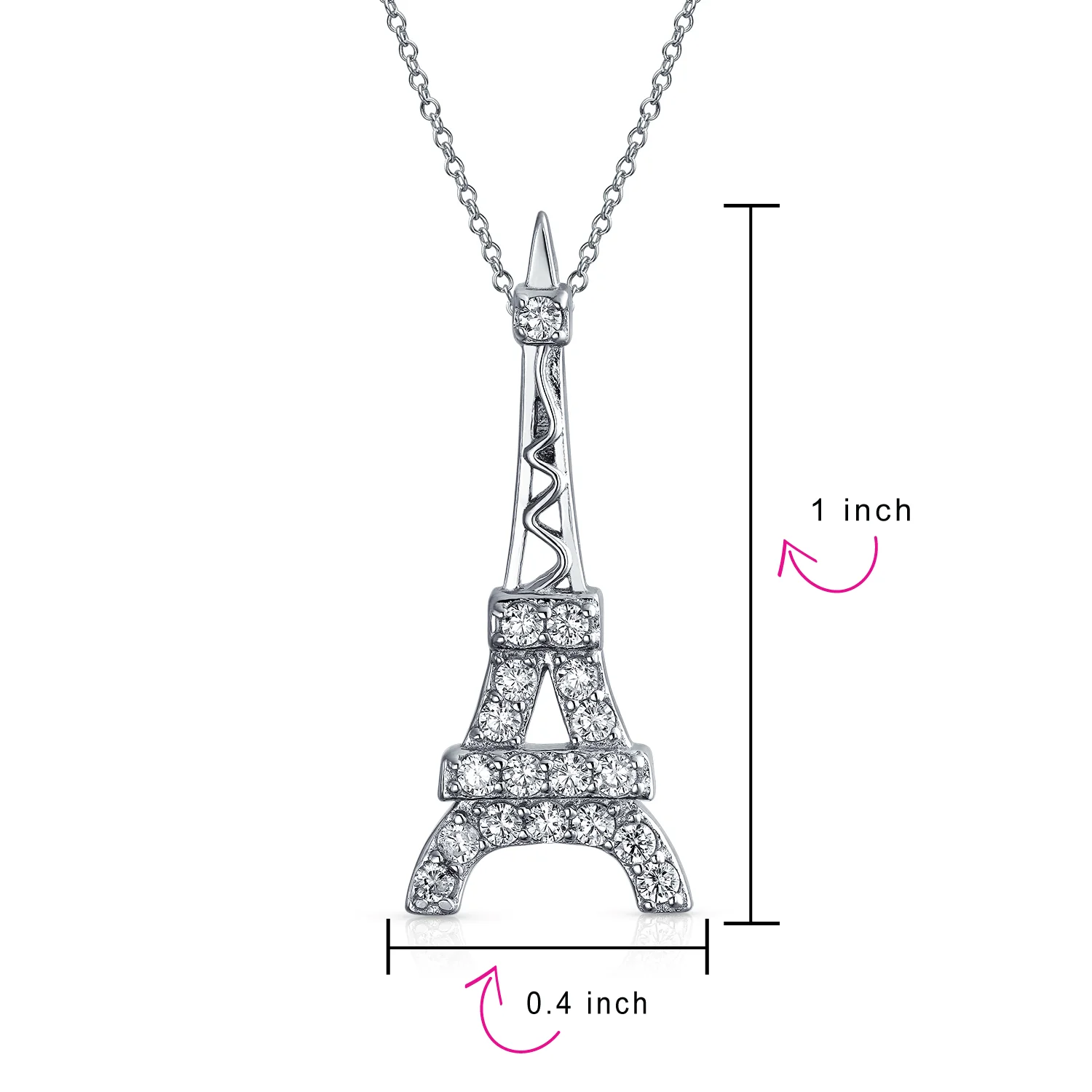 Rose Gold Eiffel Tower Pendant Necklace Cubic Zirconia Pave on Sterling Silver - Image 7