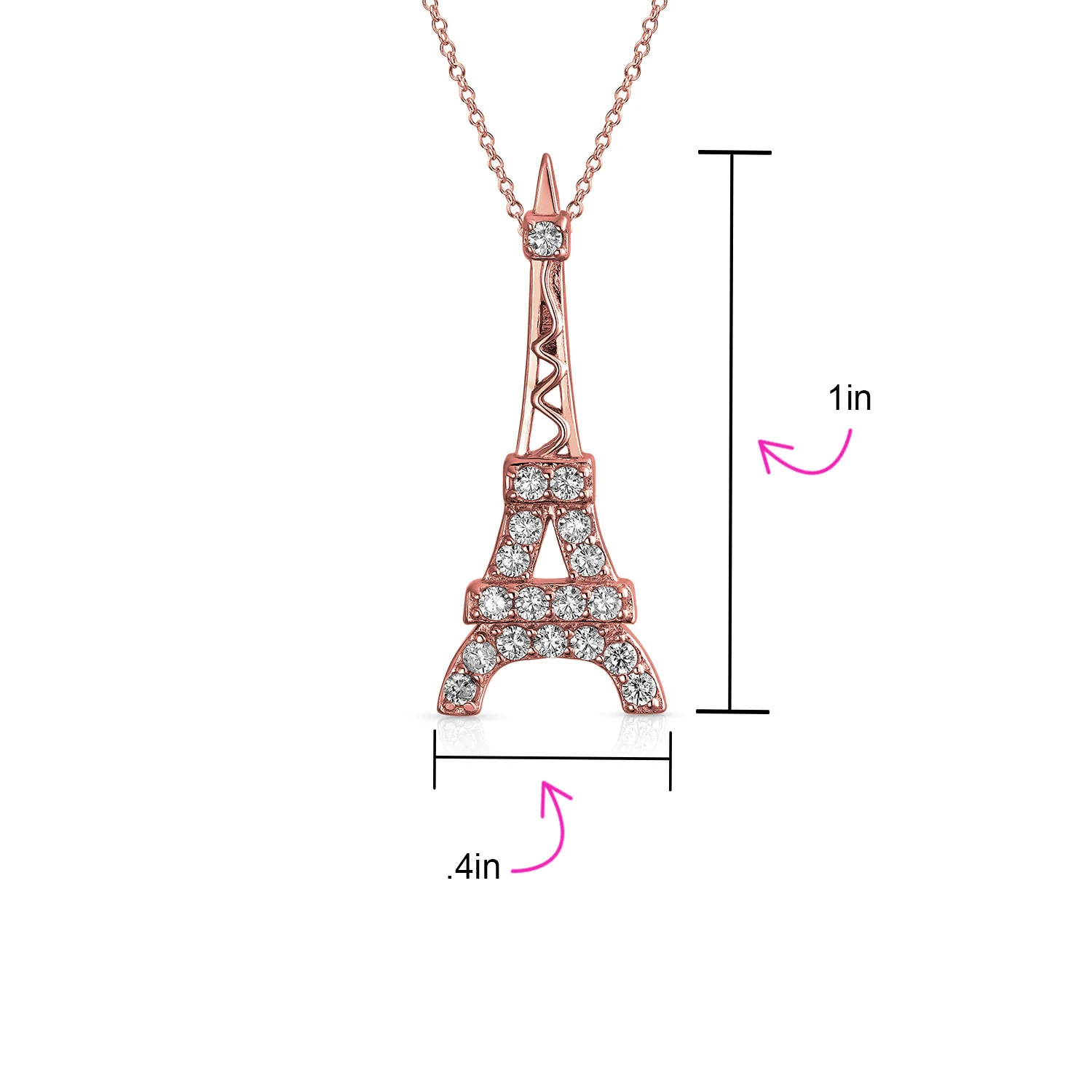 Rose Gold Eiffel Tower Pendant Necklace Cubic Zirconia Pave on Sterling Silver - Image 8