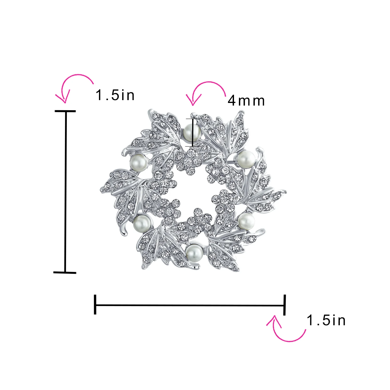 Faux White Pearl Wreath Circle Statement Brooch Pin Crystal Accent for Lapel & Scarf - Image 4