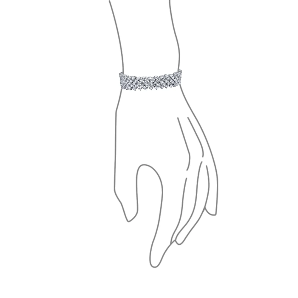 Bridal Special Occasion Jewelry Multi Row Wide Cubic Zirconia CZ Statement Bracelet Silver Plated - Image 3
