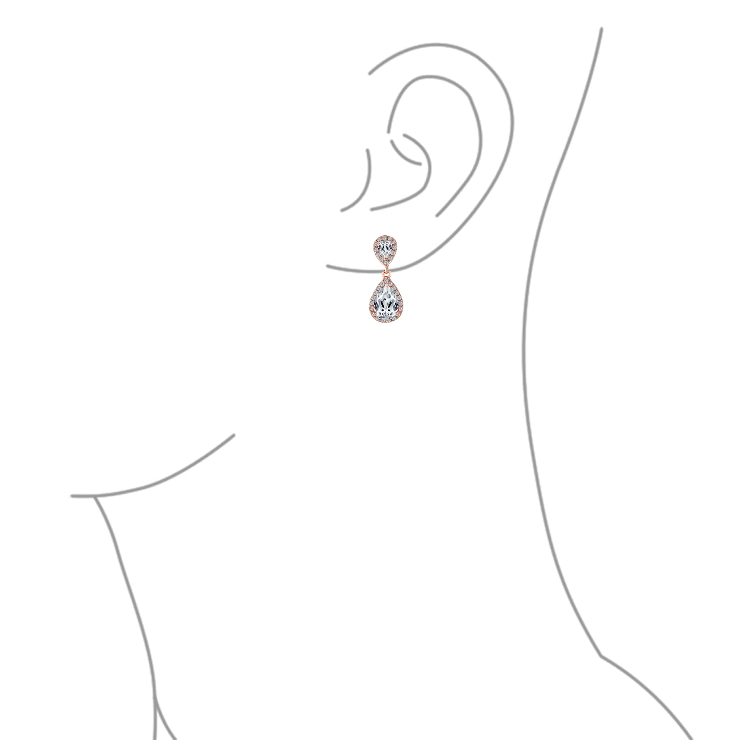 Cocktail Cubic Zirconia CZ Double Solitaire Teardrop Dangle Earrings Gold Plated - Image 15