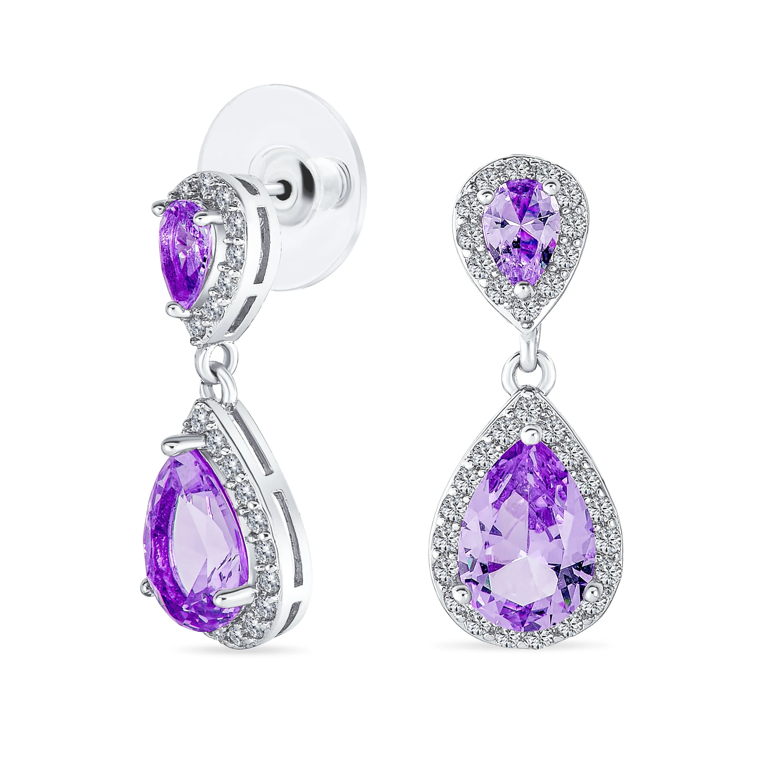 Cocktail Cubic Zirconia CZ Double Solitaire Teardrop Dangle Earrings Gold Plated - Image 2