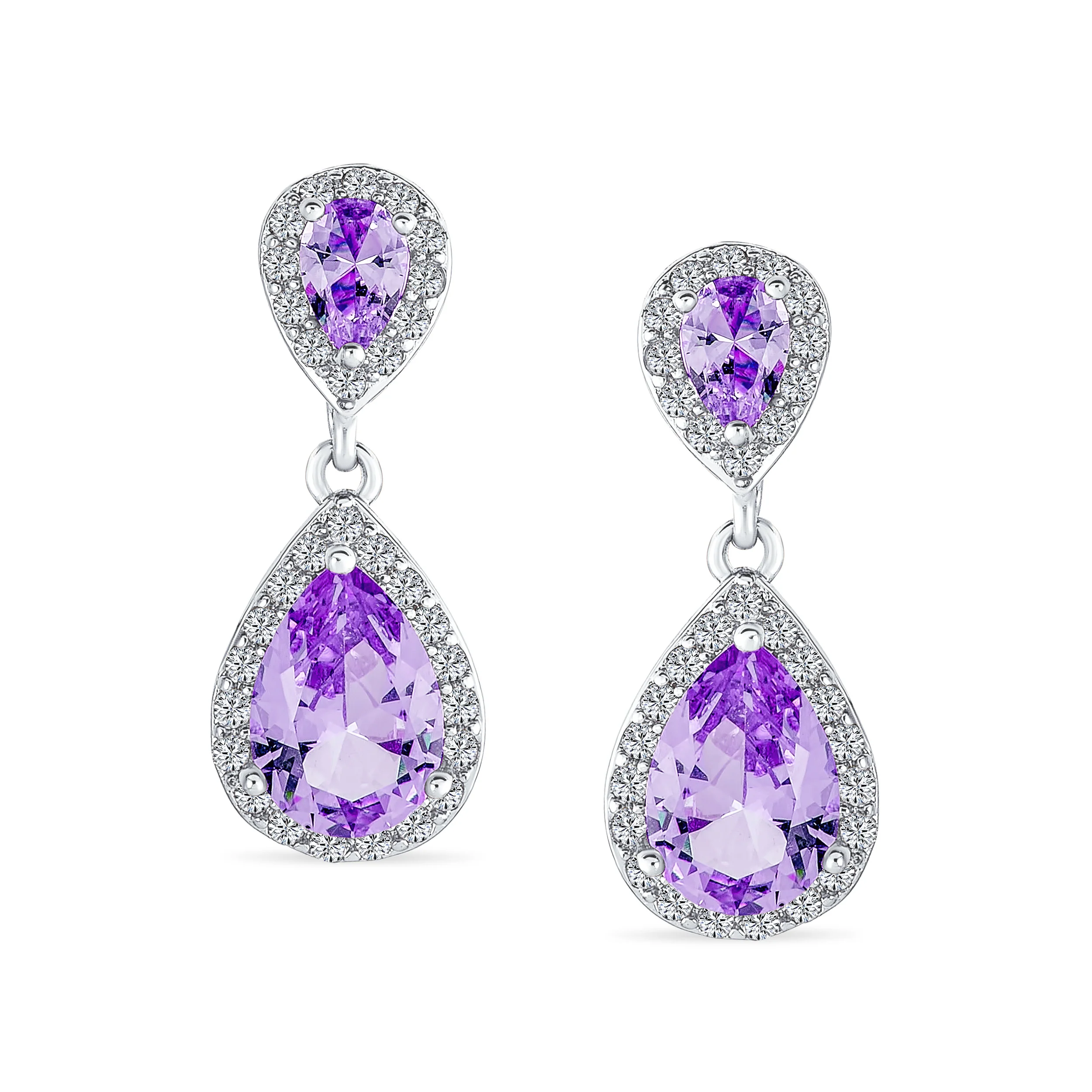 Cocktail Cubic Zirconia CZ Double Solitaire Teardrop Dangle Earrings Gold Plated - Image 7