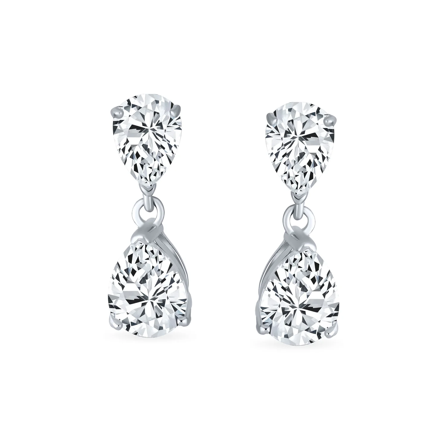 Elegant Bridal Dangle Chandelier Earrings with Cubic Zirconia Teardrop Pears - Image 2