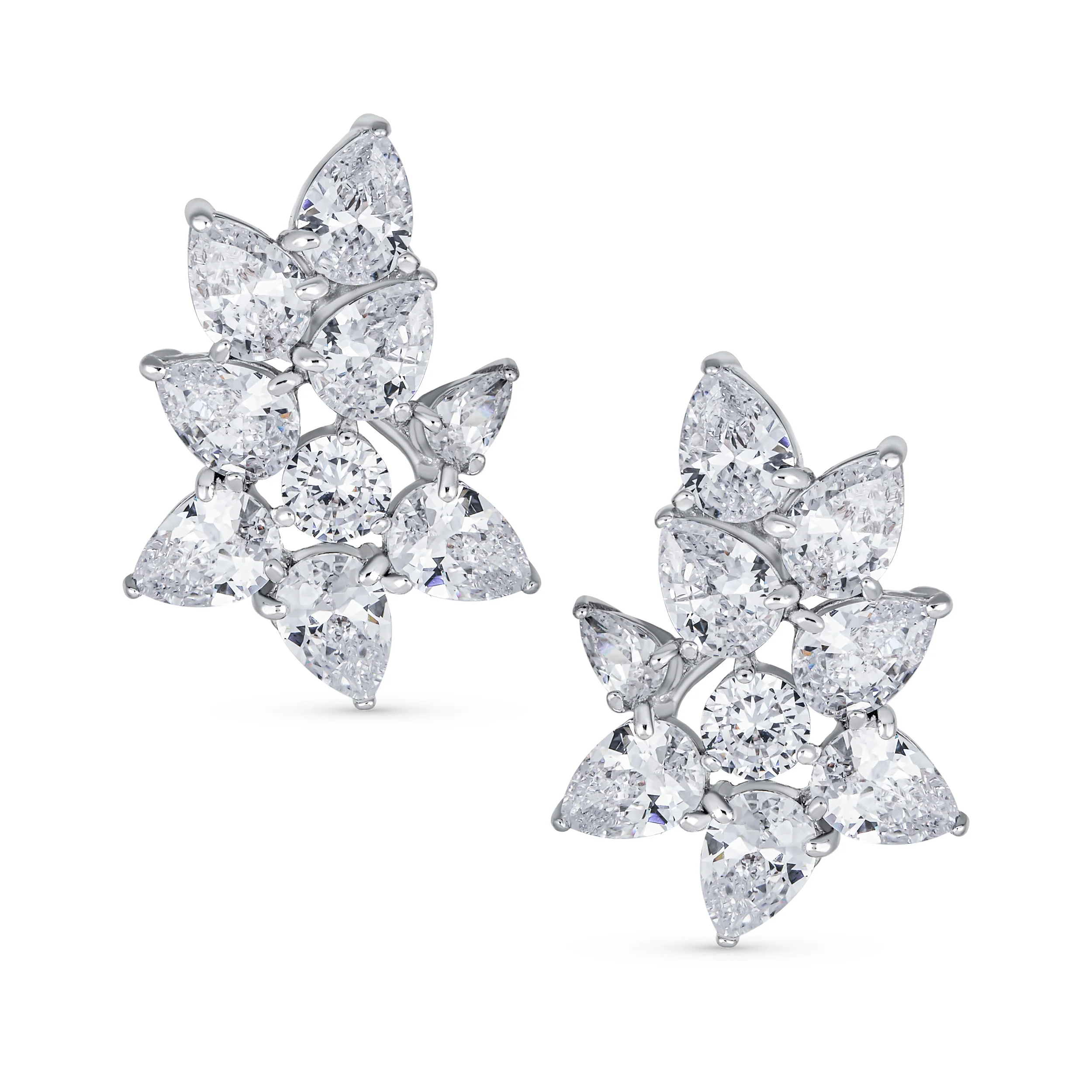 Bridal Marquise Leaf CZ Clip-On Earrings Silver Plated for Weddings and Proms - Image 2