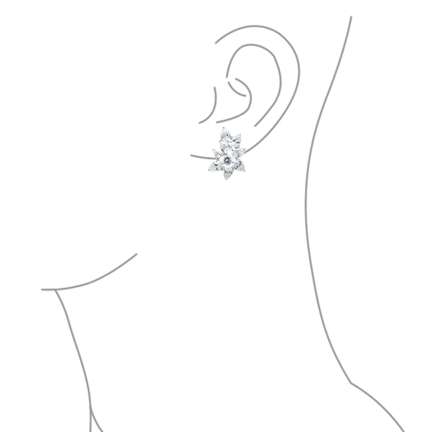 Bridal Marquise Leaf CZ Clip-On Earrings Silver Plated for Weddings and Proms - Image 3