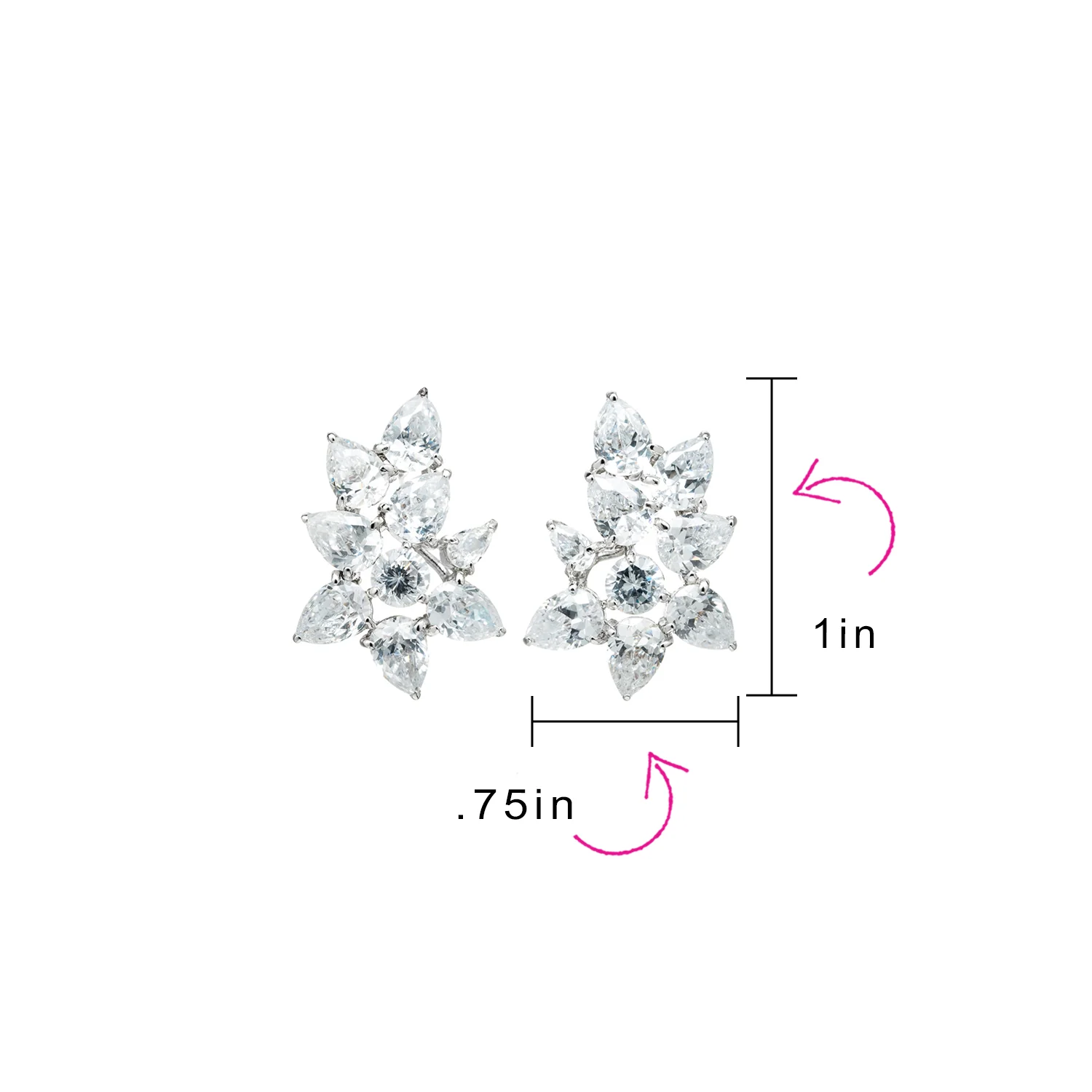 Bridal Marquise Leaf CZ Clip-On Earrings Silver Plated for Weddings and Proms - Image 4